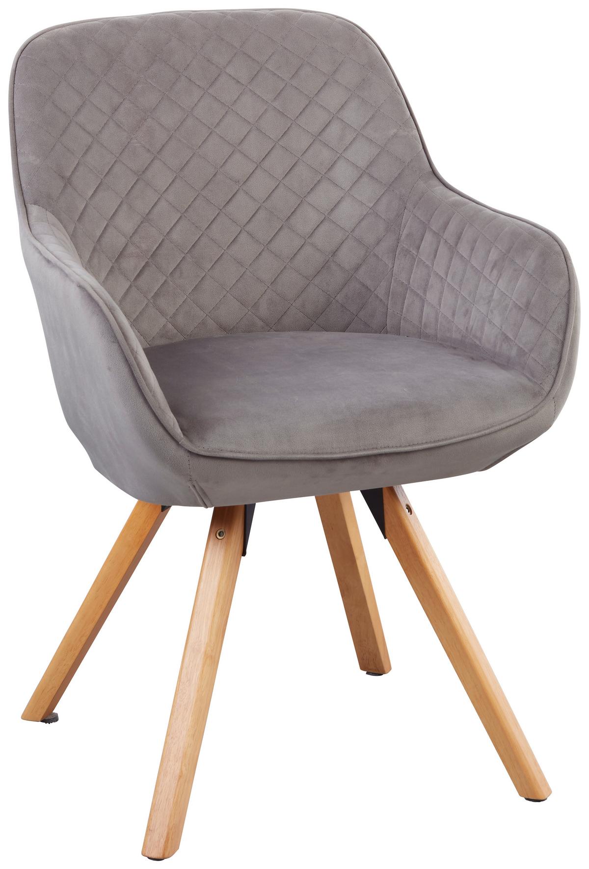 Armlehnstuhl Bago in Grau Samtbezug drehbar - Naturfarben/Grau, Modern, Holz/Textil (58/85/57cm) - Mömax