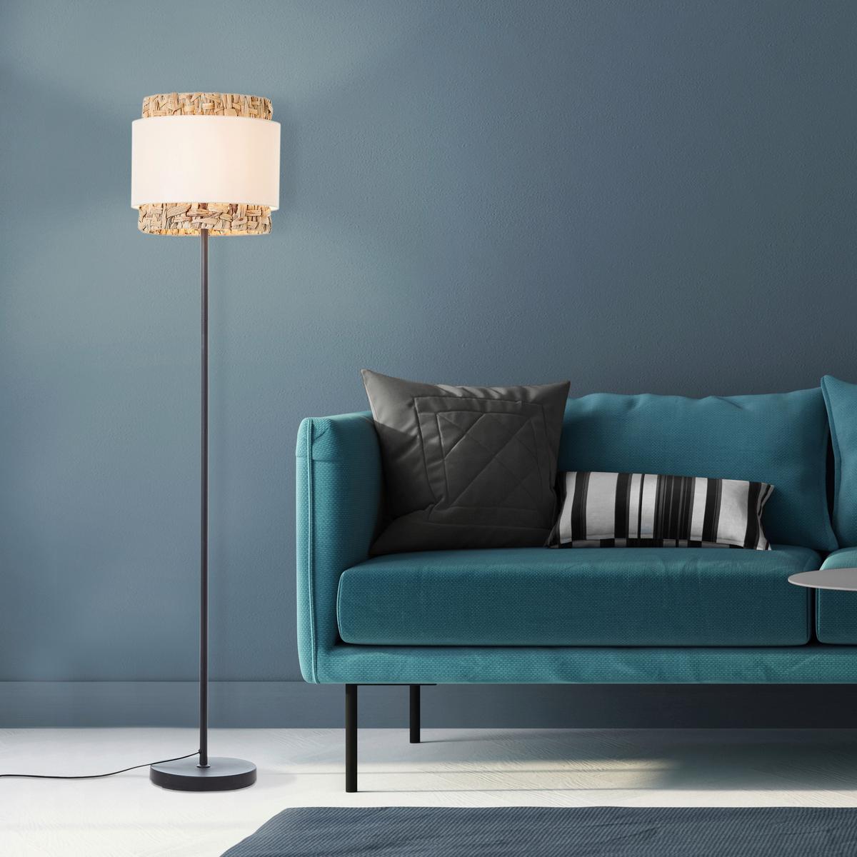 Stehleuchte Waterlilly Schwarz max. 60 Watt - Schwarz/Naturfarben, Natur, Naturmaterialien/Textil (35/160cm) - Brilliant