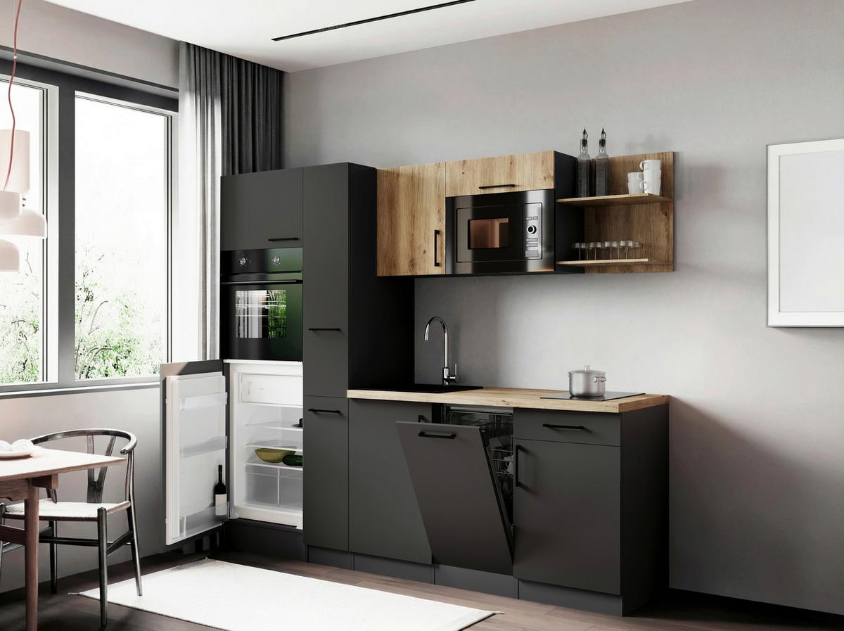Küchenblock Oliver m. Geräten Grau - Eiche Artisan/Grau, Trend, Holzwerkstoff/Metall (235cm) - Respekta