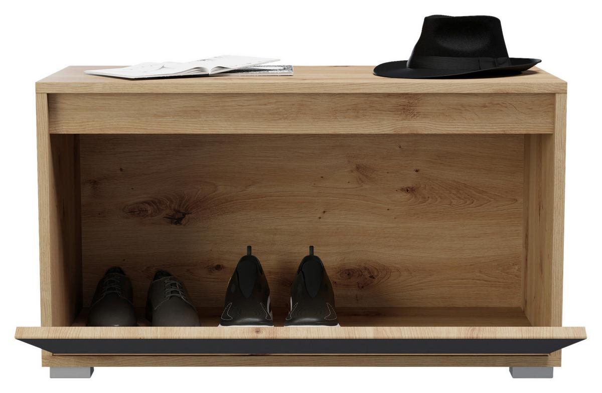 Garderobenbank Torino ca. 76x44x35 cm Eiche/Grau - Silberfarben/Eiche Artisan, MODERN, Holzwerkstoff (76/44/35cm) - MID.YOU