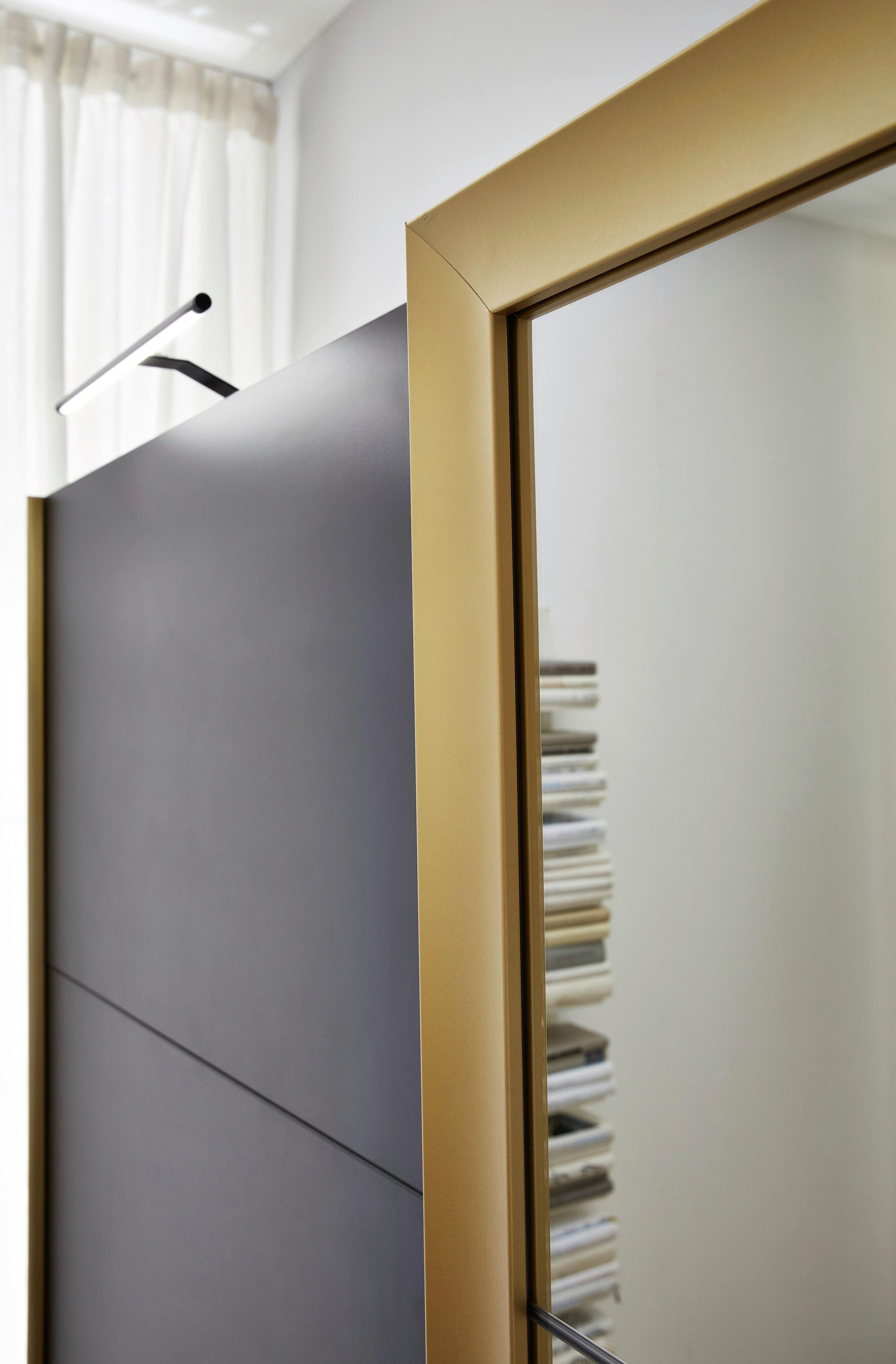 Schwebetürenschrank Katar Graphit-/Goldfarben - Goldfarben/Graphitfarben, MODERN, Glas/Holzwerkstoff (270/208/64cm) - Mömax