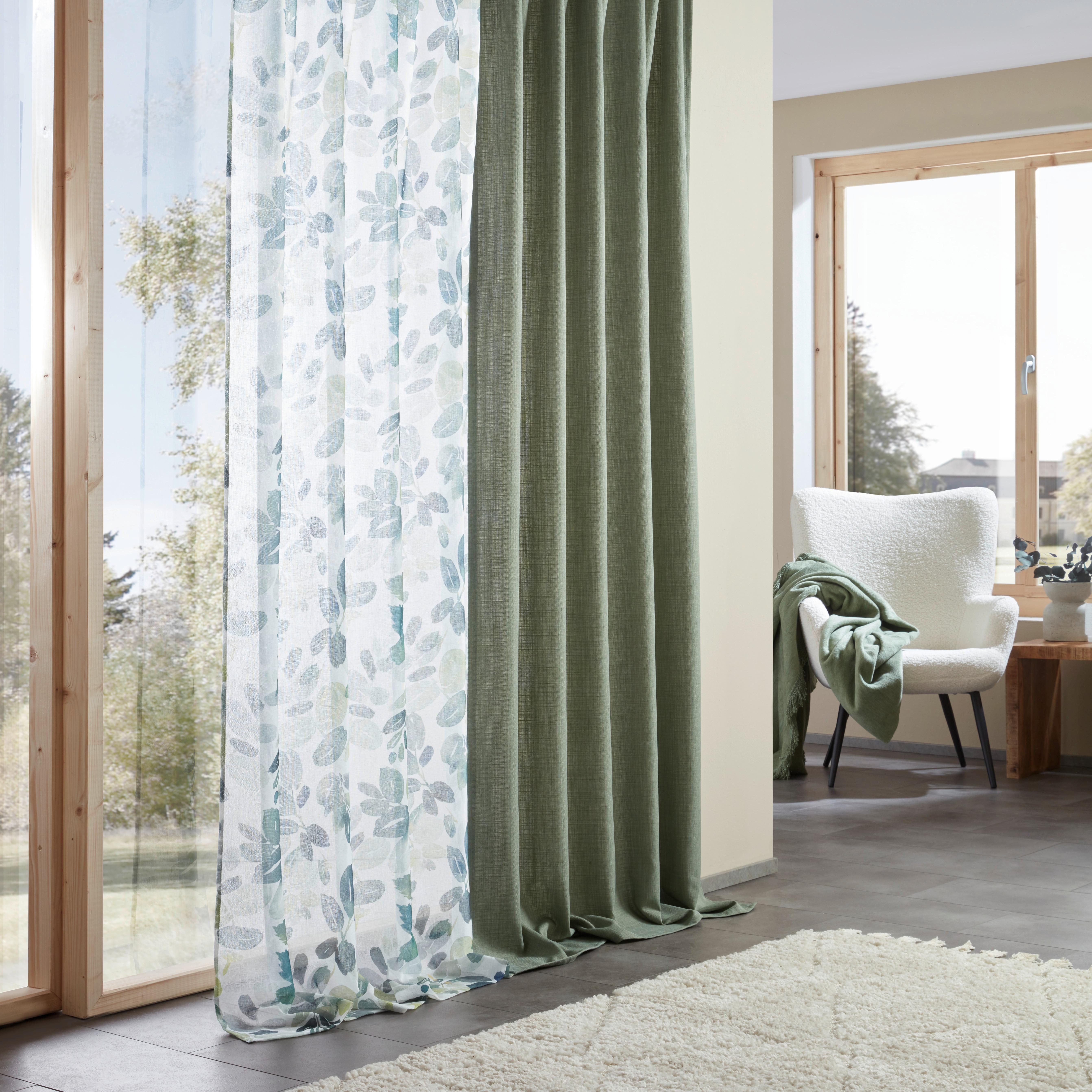 GARDINLÄNGD LEO -AKT- -EXT- - olivgrön, textil (135/255cm) - Premium Living
