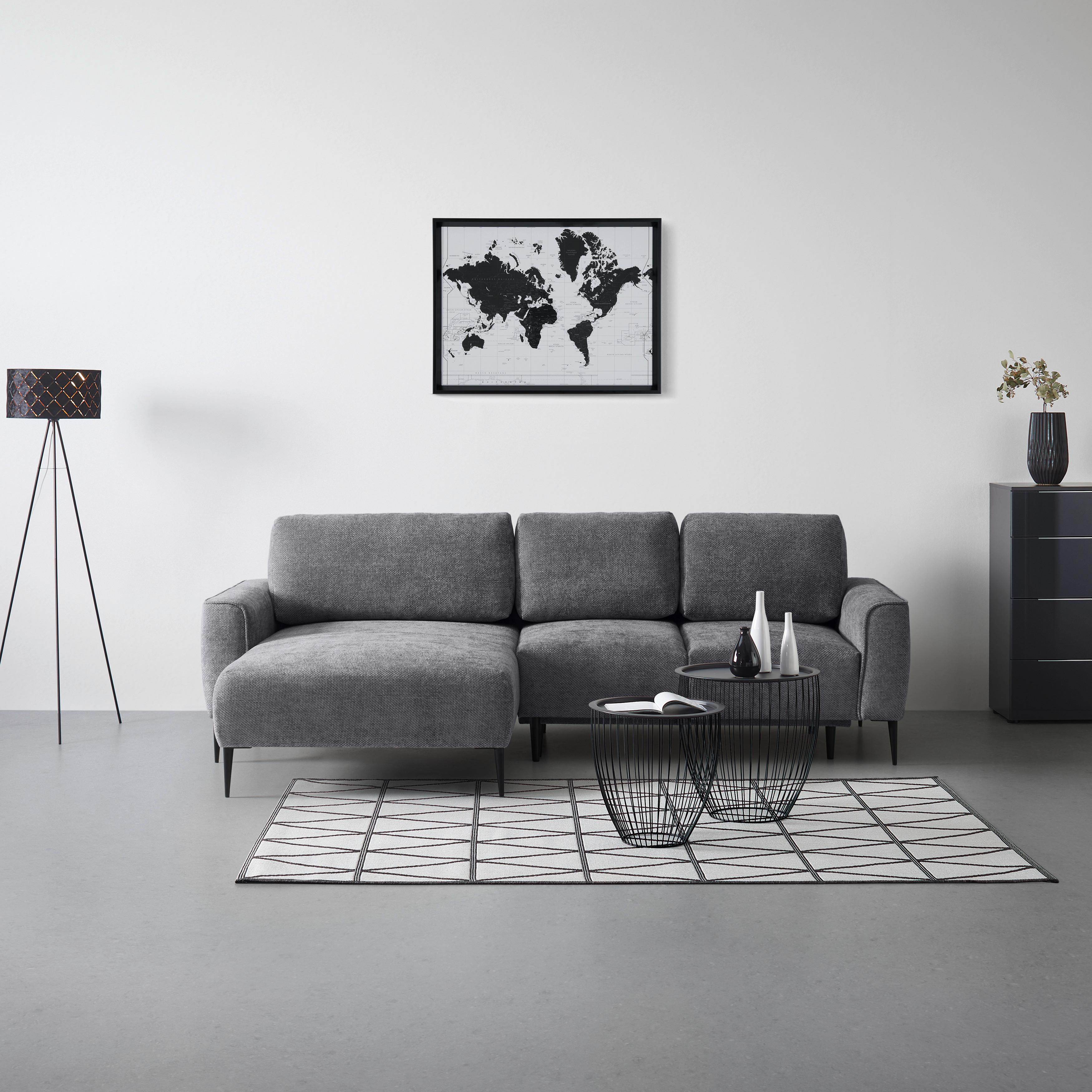 Ecksofa Custom Anthrazit - Anthrazit/Schwarz, MODERN, Textil/Metall (164/85/255cm) - Mömax
