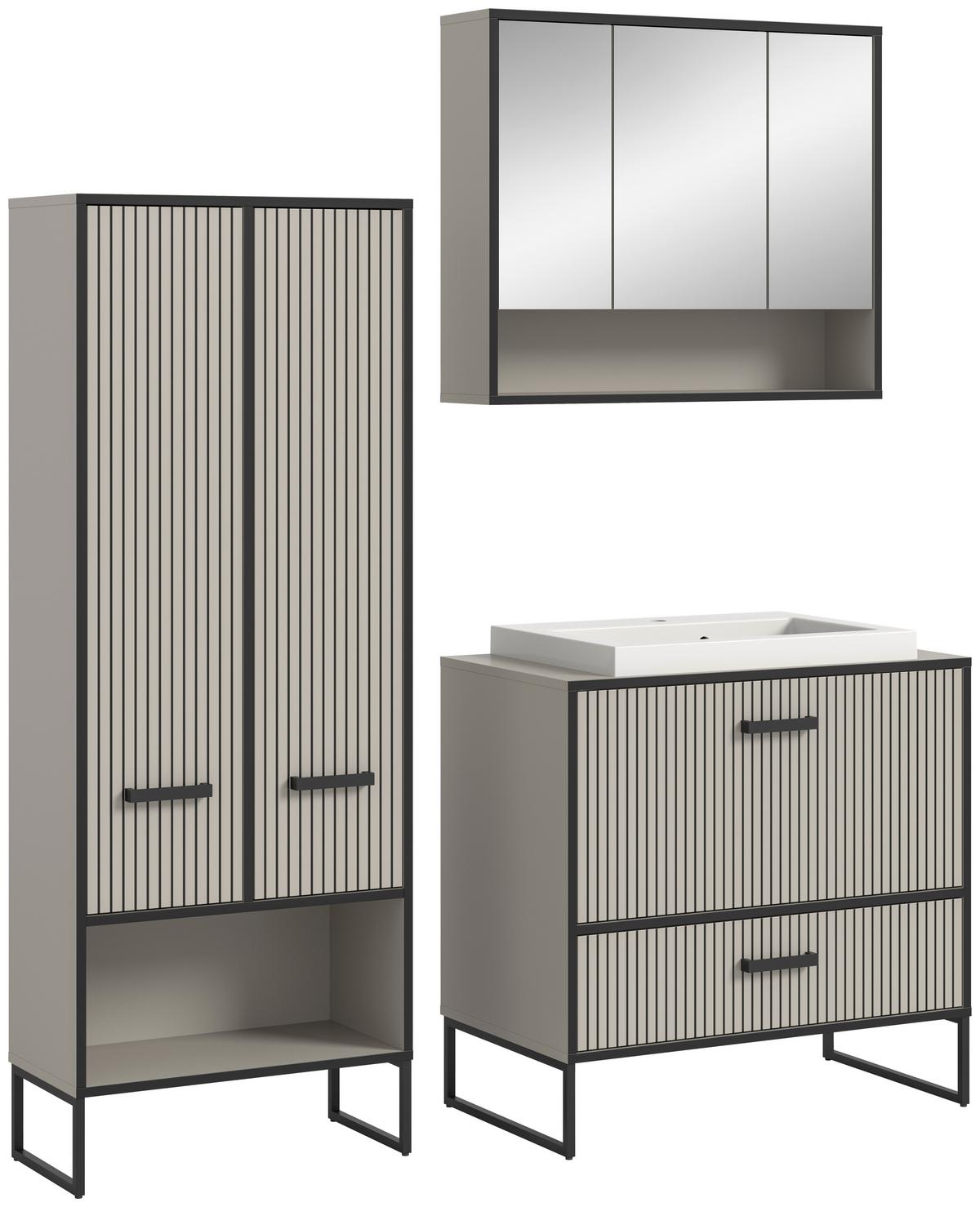Badezimmer BAGNO 3-teilig ca. 142 cm Kaschmir - Kaschmir/Schwarz, MODERN, Holzwerkstoff/Metall (142cm) - MID.YOU