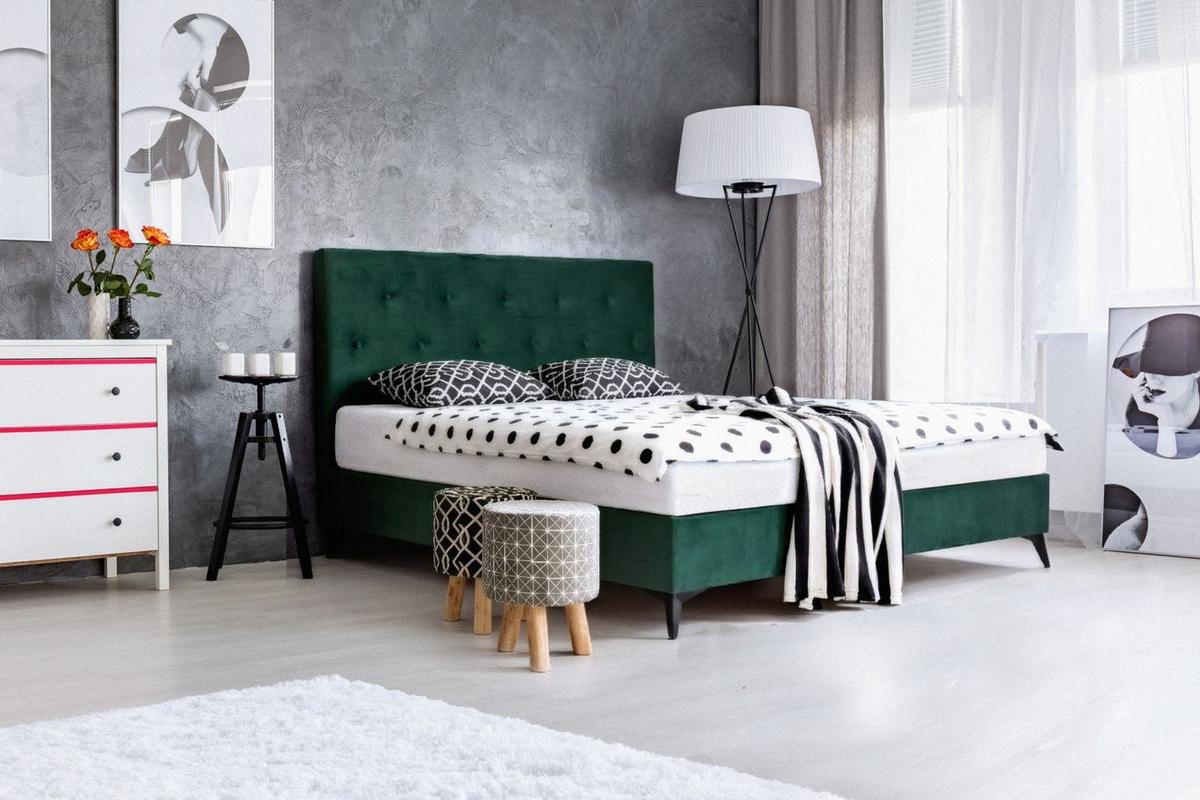 Kárpitozott Ágy 160x200 Gava - sötétzöld, Konventionell, faalapú anyag/textil (160/200cm)