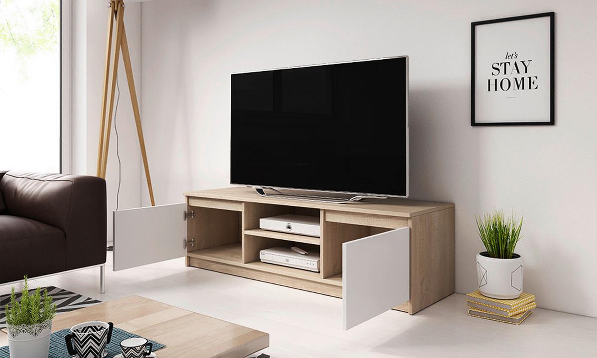 Lowboard Dingo mit LED Sonoma Eiche/Weiß - Schwarz/Weiß, Design, Holzwerkstoff/Kunststoff (120/35,5/38cm) - Livetastic