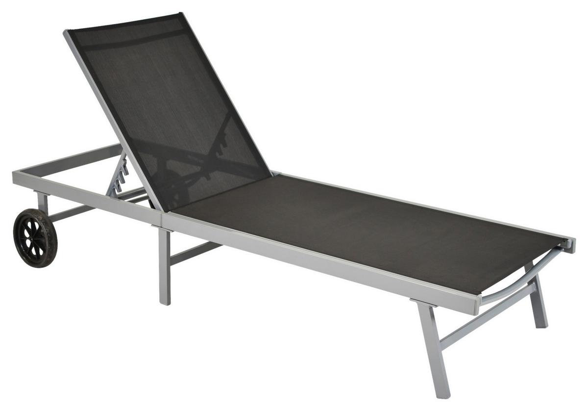 Gartenliege "Tessin" schwarz - Silberfarben/Grau, MODERN, Kunststoff/Metall (201/98/65cm) - Gardenson