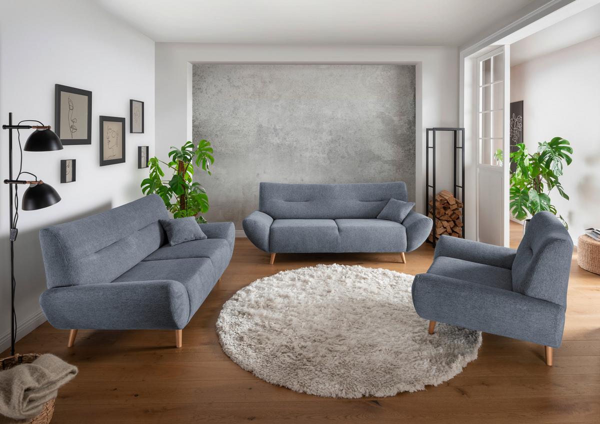 3-Sitzer-Sofa Drago Hellblau Chenille - Wildeiche/Hellblau, MODERN, Holz/Textil (205/81/90cm) - MID.YOU