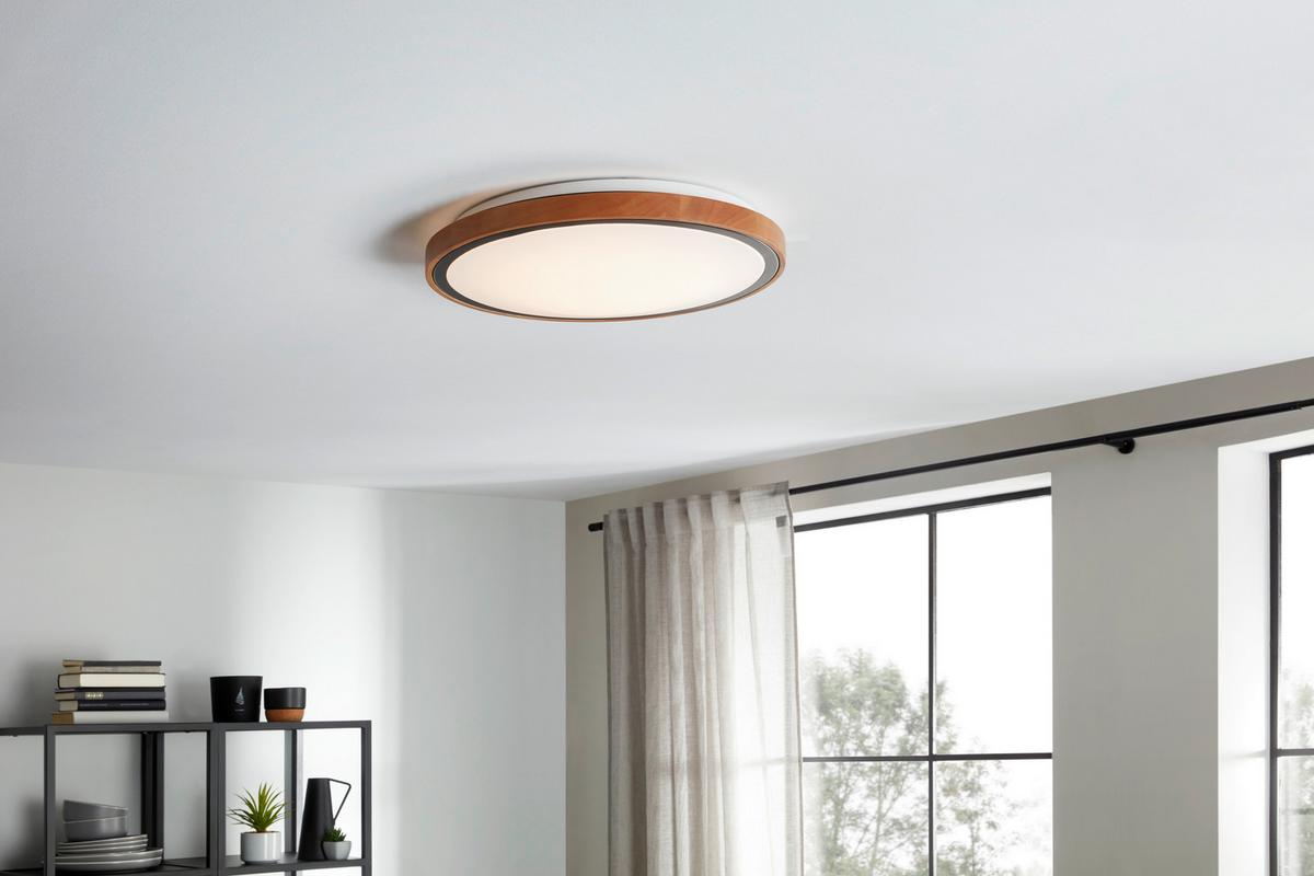 LED-Deckenleuchte max. 24 Watt - Opal/Schwarz, MODERN, Holz/Kunststoff (43,7/11cm)