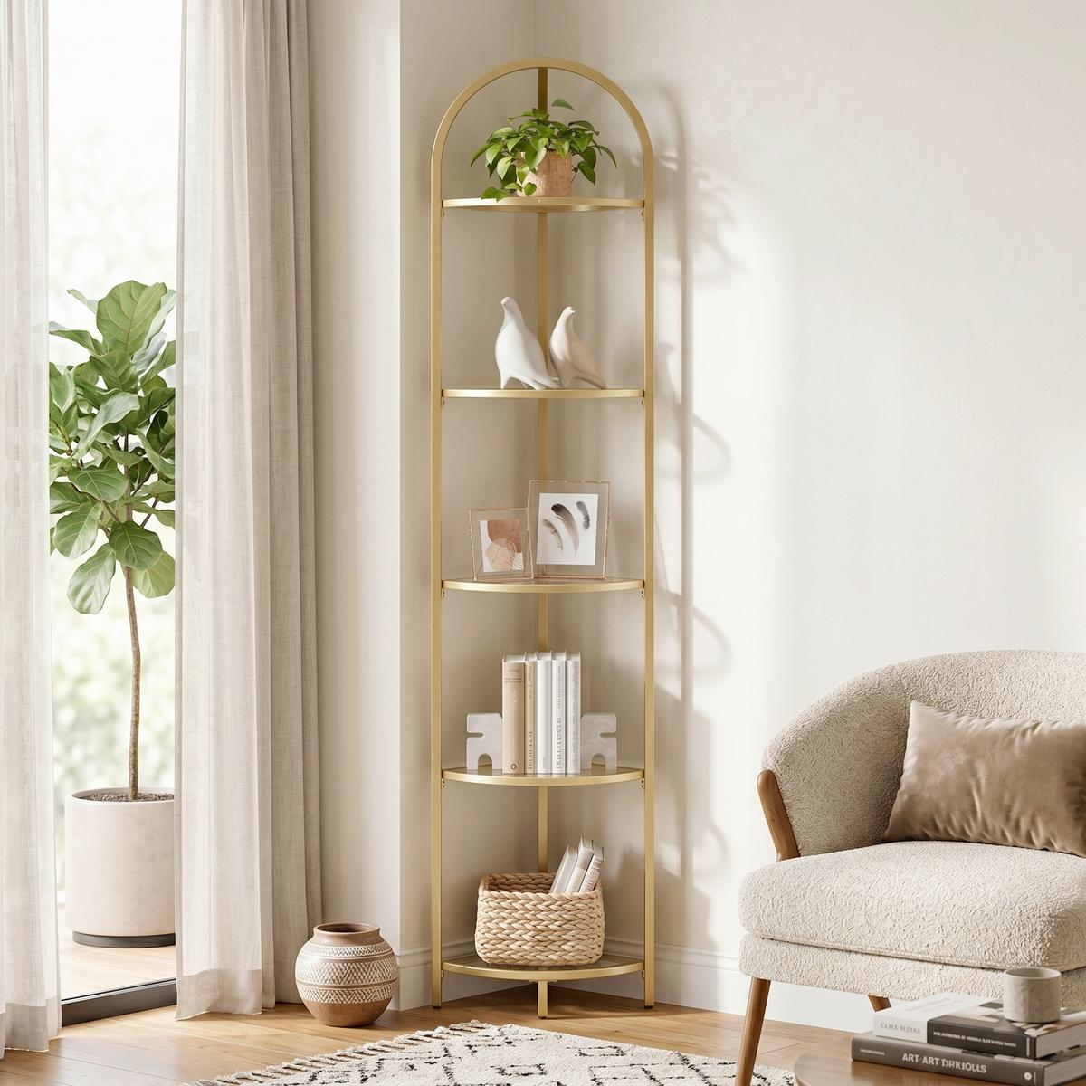 Eckregal Goldfarben ca. 28x158x28 cm - Goldfarben, Trend, Glas/Metall (28/158/28cm) - MID.YOU