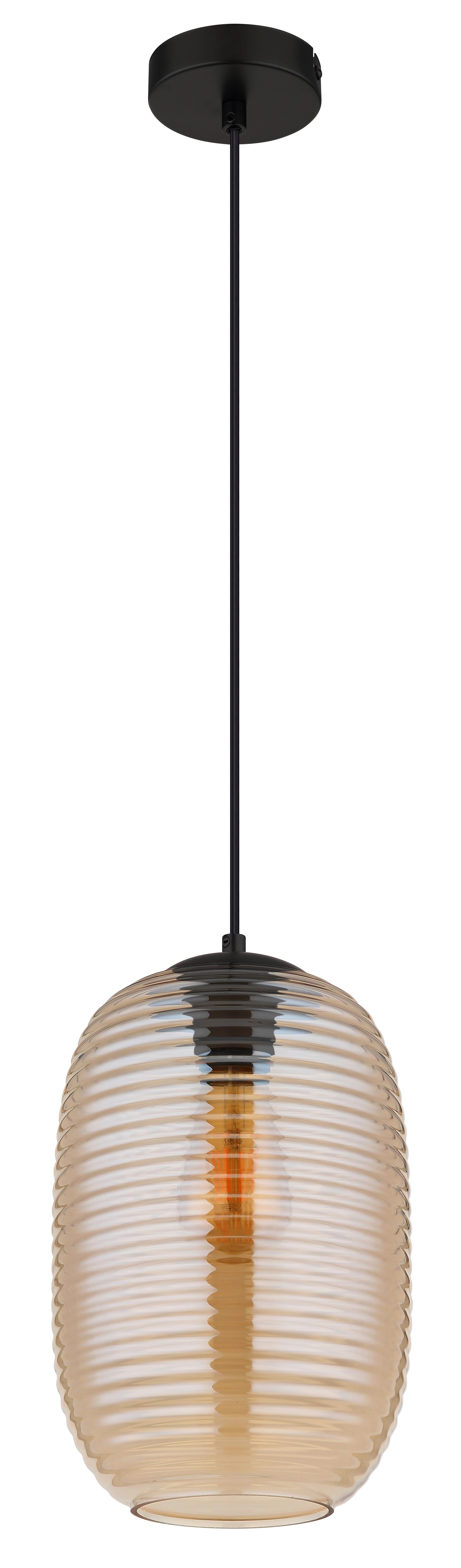 HÄNGELEUCHTE 15794HA JEFREY - Bernsteinfarben/Schwarz, Basics, Glas/Kunststoff (20/120cm) - Globo