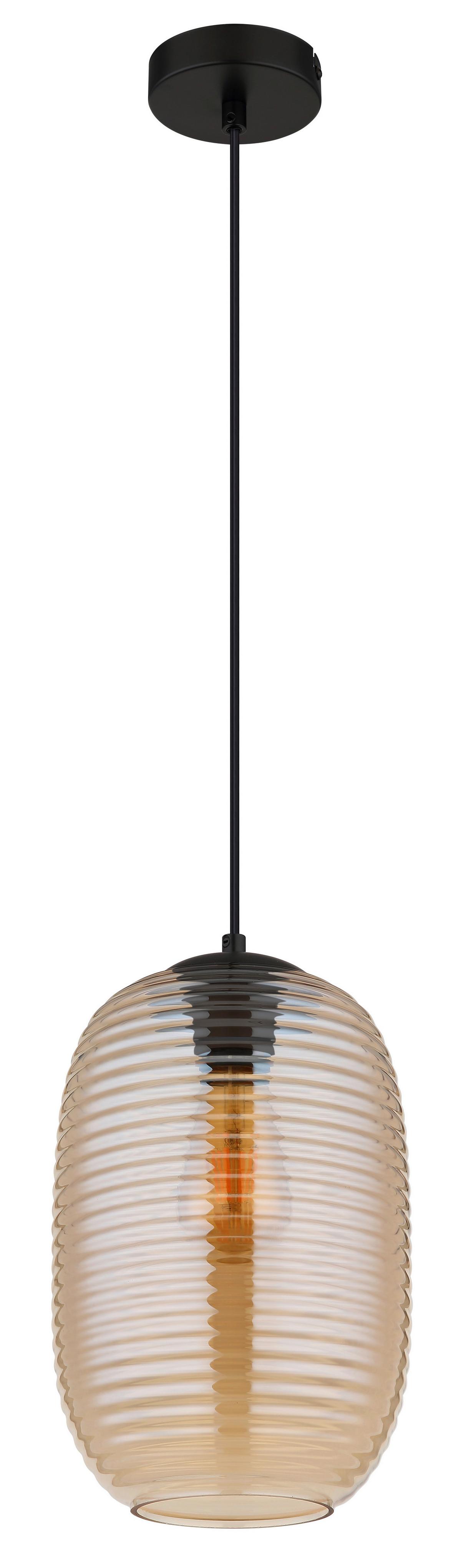 HÄNGELEUCHTE 15794HA JEFREY - Bernsteinfarben/Schwarz, Basics, Glas/Kunststoff (20/120cm) - Globo