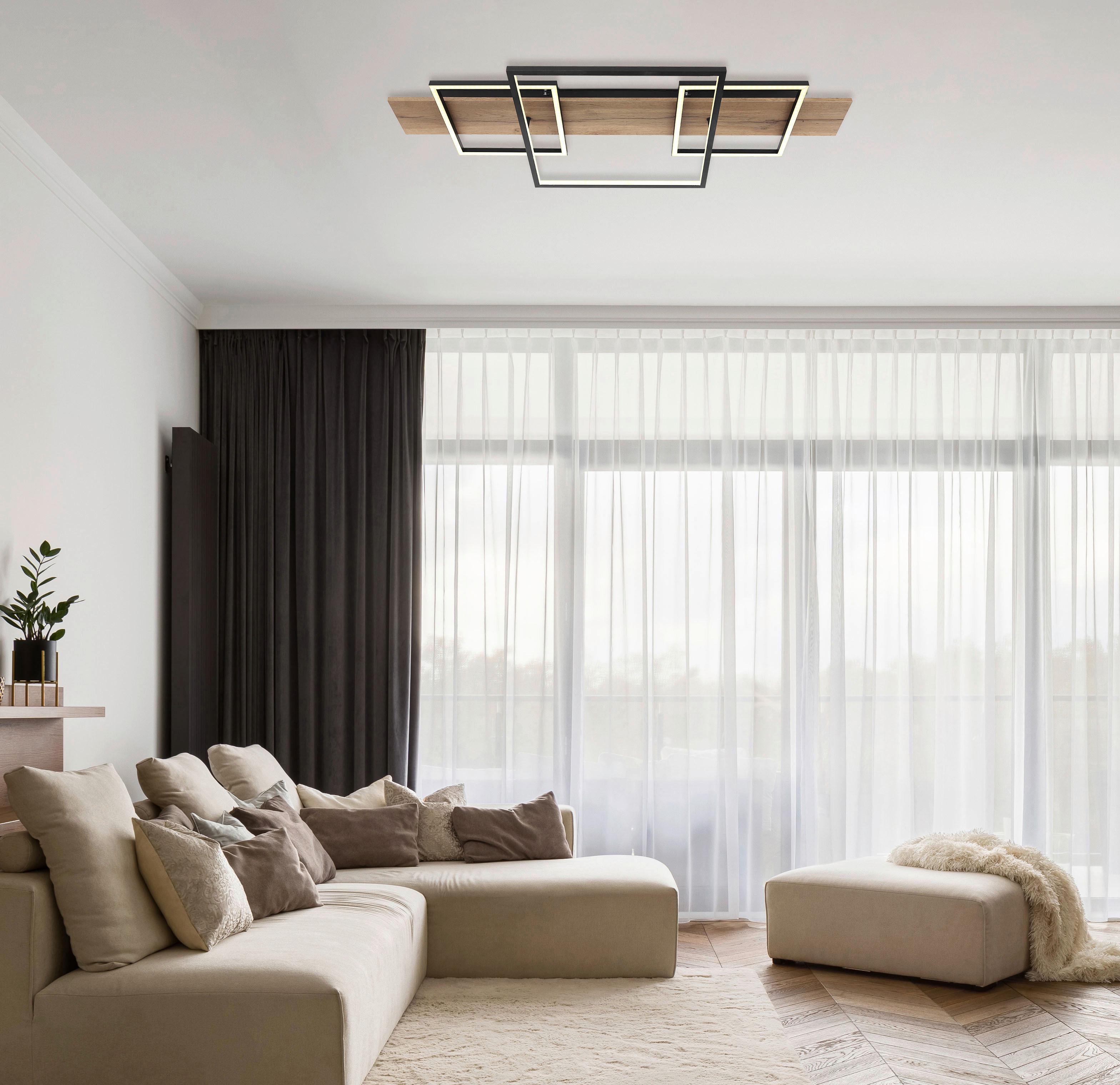 LED-DECKENLEUCHTE 67289D2 VANNI - Weiss/Dunkelbraun, Natur, Holzwerkstoff/Kunststoff (95/40/10cm) - Globo