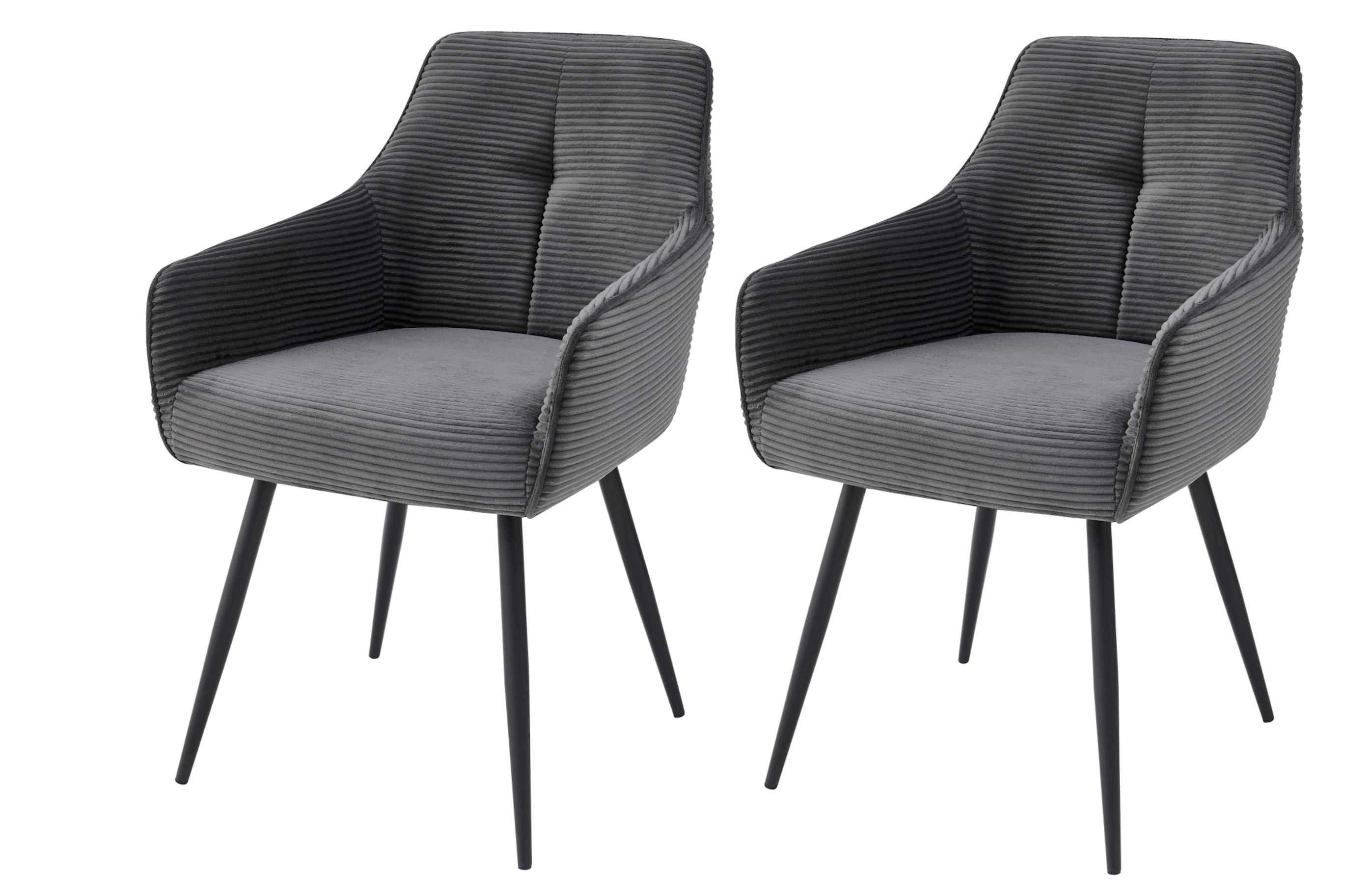 ARMLEHNSTUHL-SET VERONA II S 2ER-SET - Anthrazit/Schwarz, MODERN, Textil/Metall (55/85/61cm) - P & B