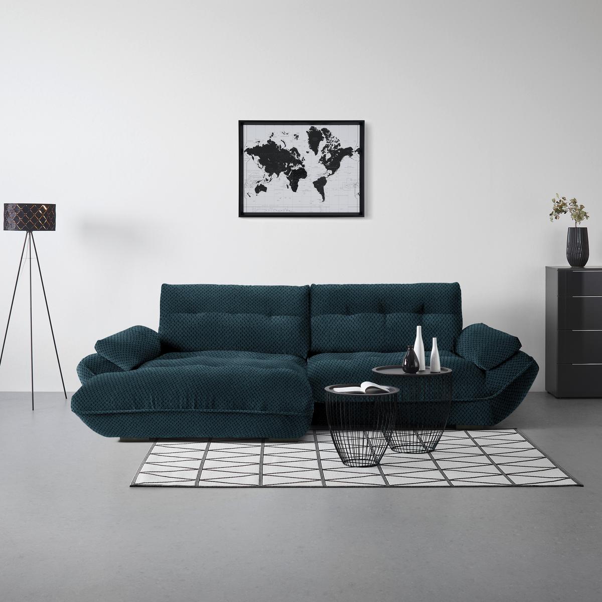 Wohnlandschaft Vivo Dunkelblau - Schwarz/Dunkelblau, MODERN, Kunststoff/Textil (179/63/317cm) - Premium Living