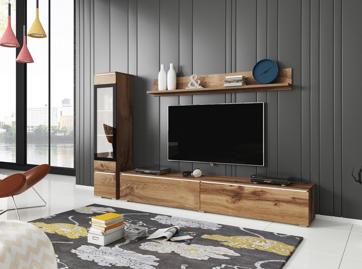 WOHNWAND VERA | EICHE WOTAN - Eiche Wotan/Grau, LIFESTYLE, Glas/Holzwerkstoff (210/130/33cm) - P & B