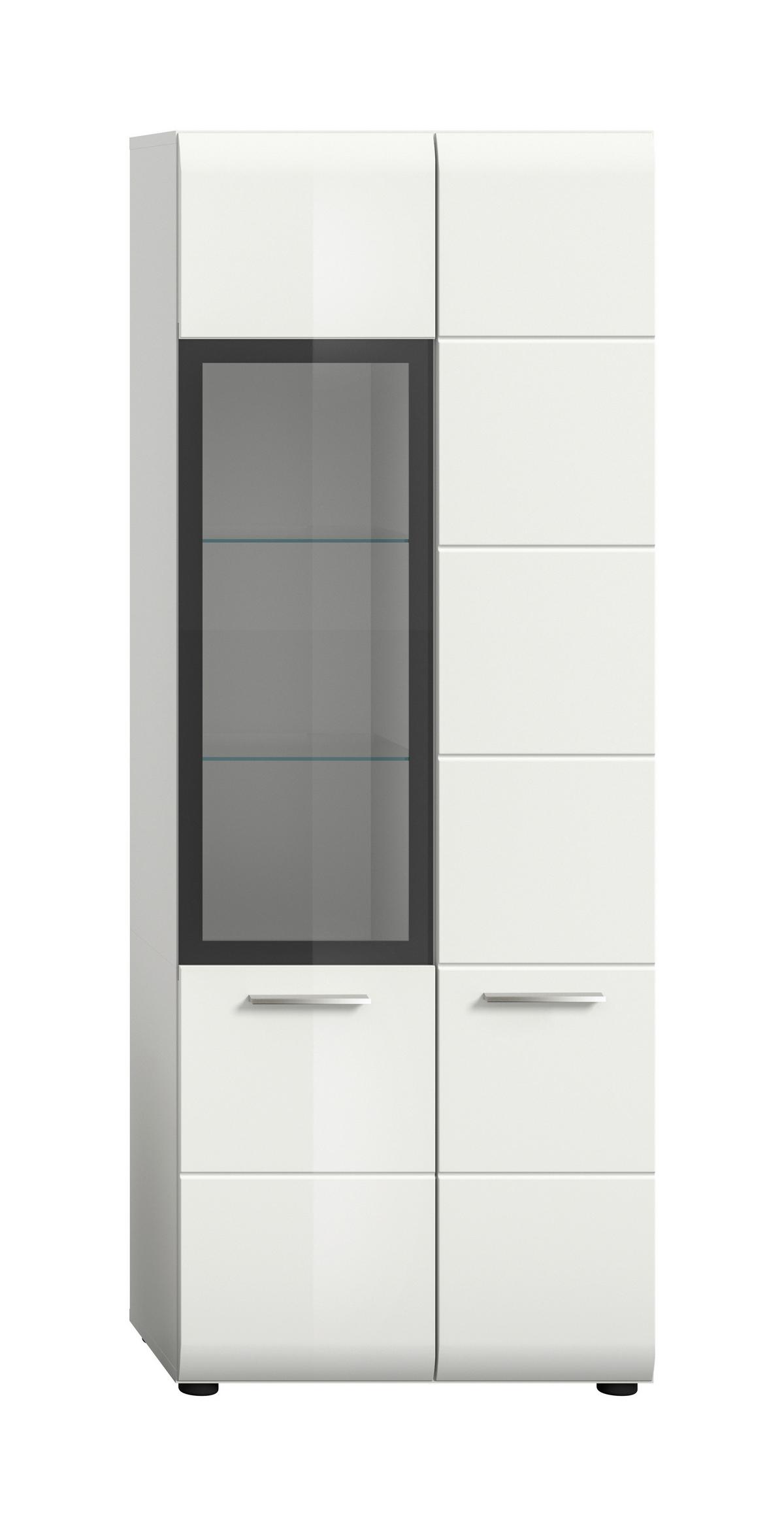 Vitrina Ice, Bela Visok Sijaj - srebrne barve/črna, Design, umetna masa/steklo (60/160/34cm) - Livetastic