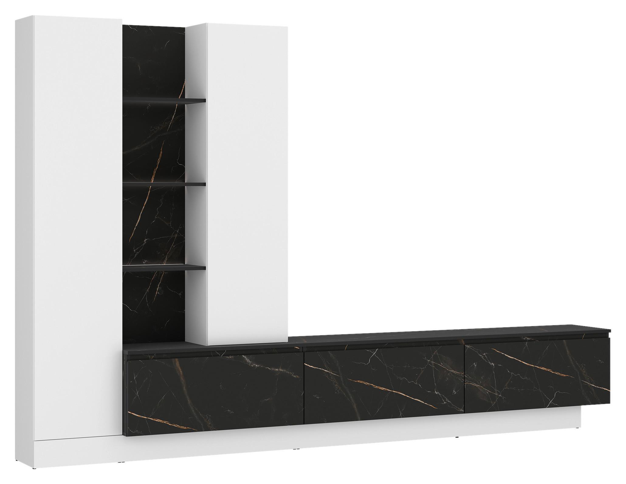 HYLLKOMBINATION MODESTO - vit/svart, Modern, trämaterial/plast (295/200,5/40cm) - Livetastic