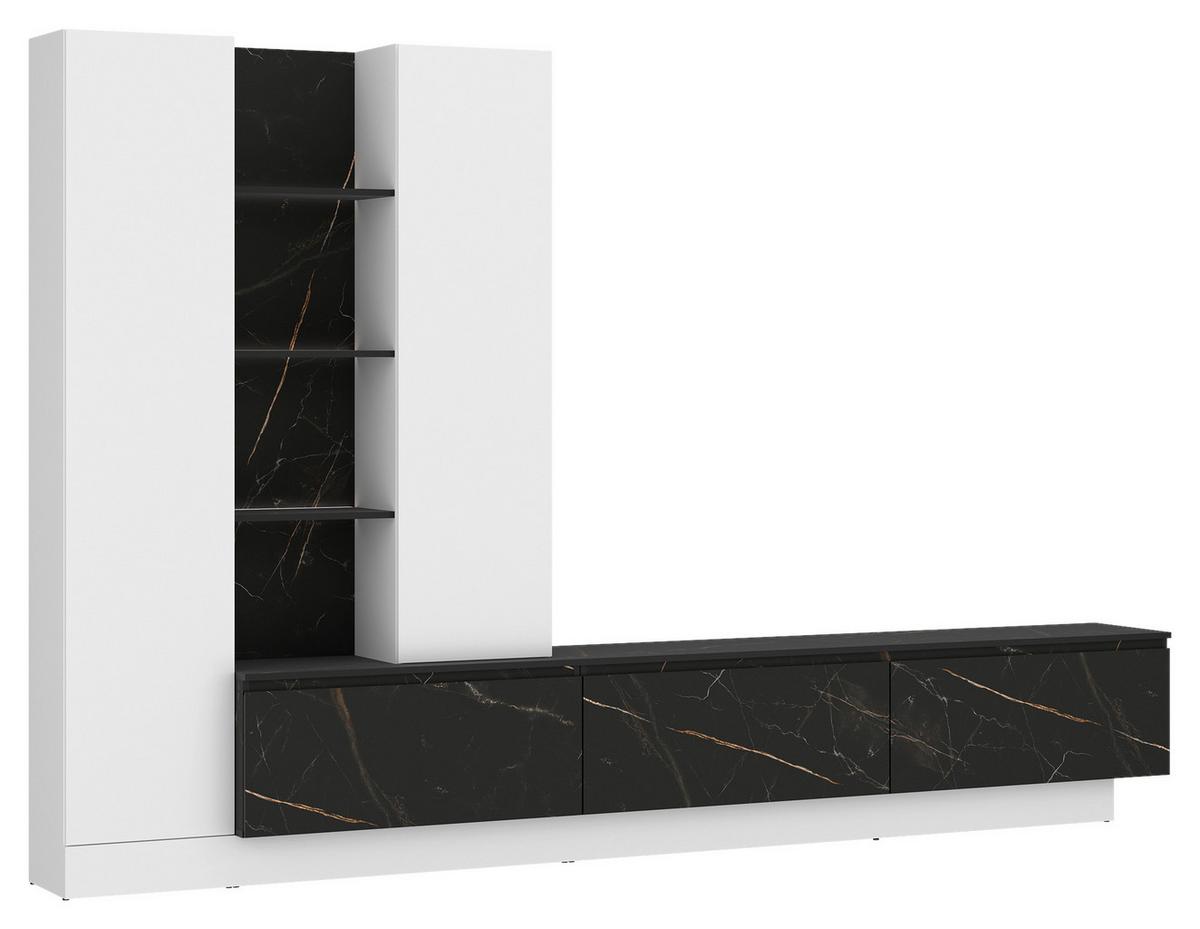 Ansamblu mobilier camera de zi MODESTO - alb/negru, Modern, material pe bază de lemn (295/200,5/40cm) - Premium Living