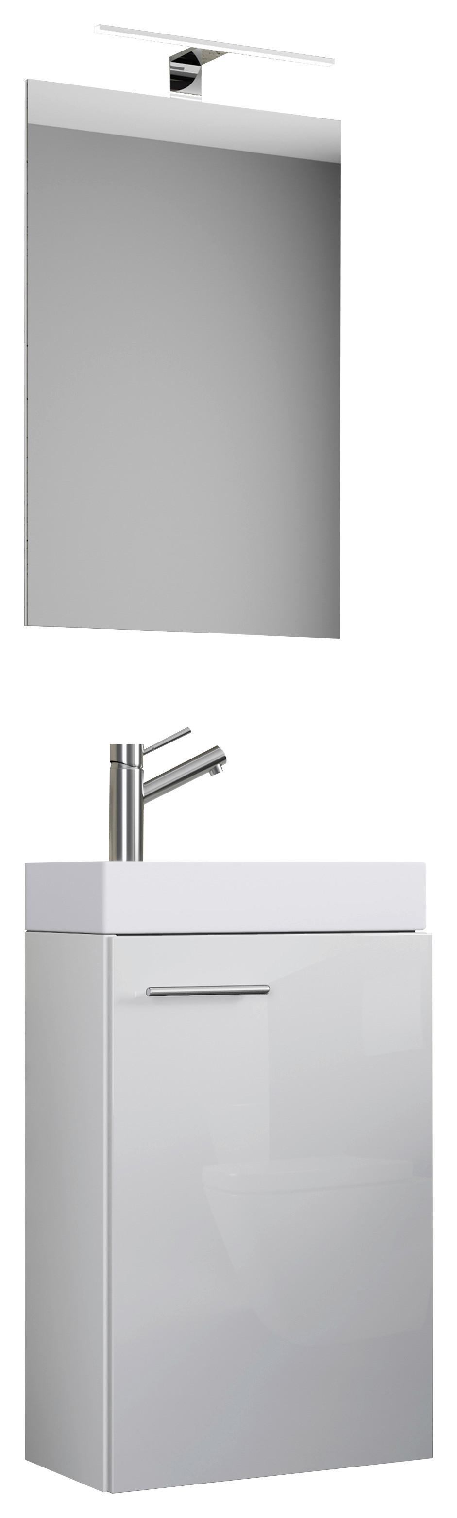 Gästebad Slito 4-tlg. inkl. LED ca. 40 cm Weiß - Weiß, MODERN, Keramik/Holzwerkstoff (40cm) - MID.YOU