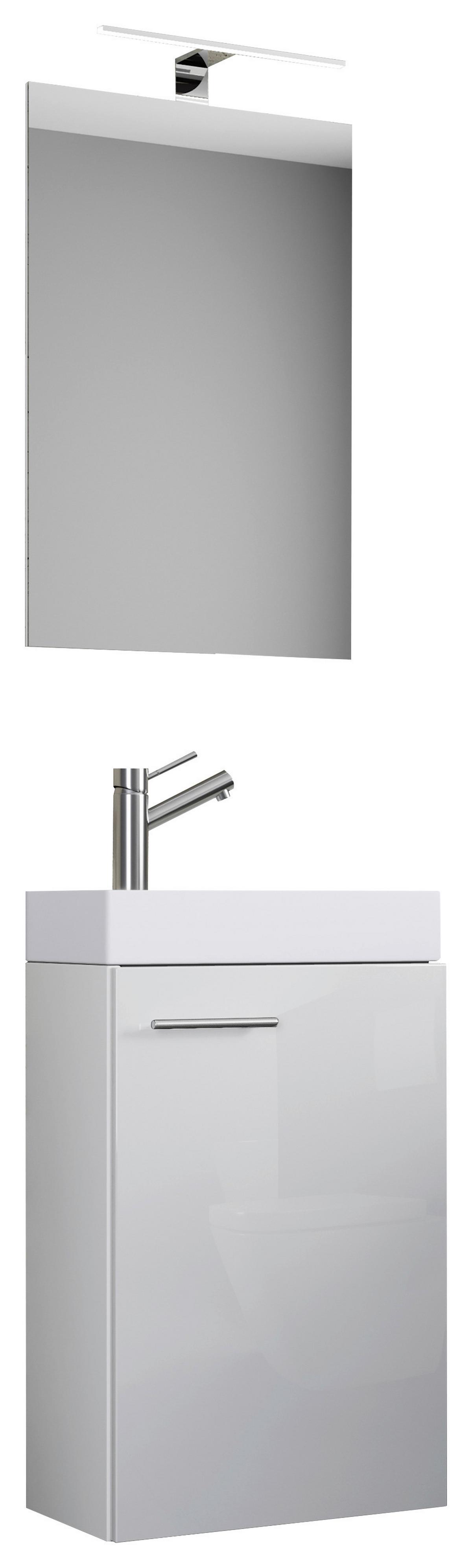 Gästebad Slito 4-tlg. inkl. LED ca. 40 cm Weiß - Weiß, MODERN, Keramik/Holzwerkstoff (40cm) - MID.YOU