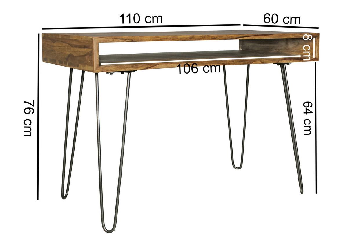 Pisalna Miza Bagli - črna/barve indijskega rožnega lesa, Design, kovina/les (110/60/76cm) - MID.YOU