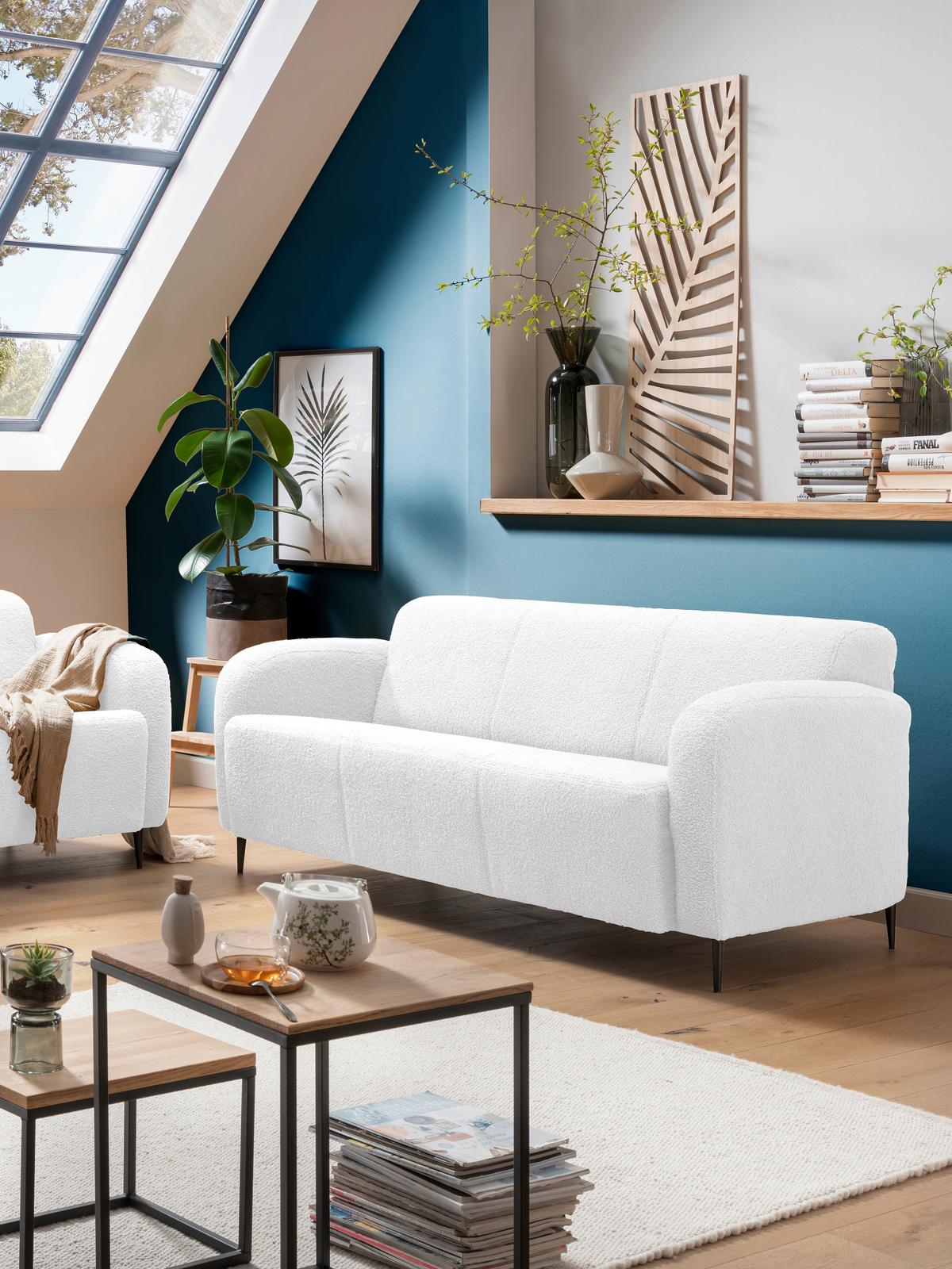 3-Sitzer-Sofa Marone Weiß Teddystoff - Schwarz/Weiß, MODERN, Textil/Metall (180/76/90cm) - Livetastic
