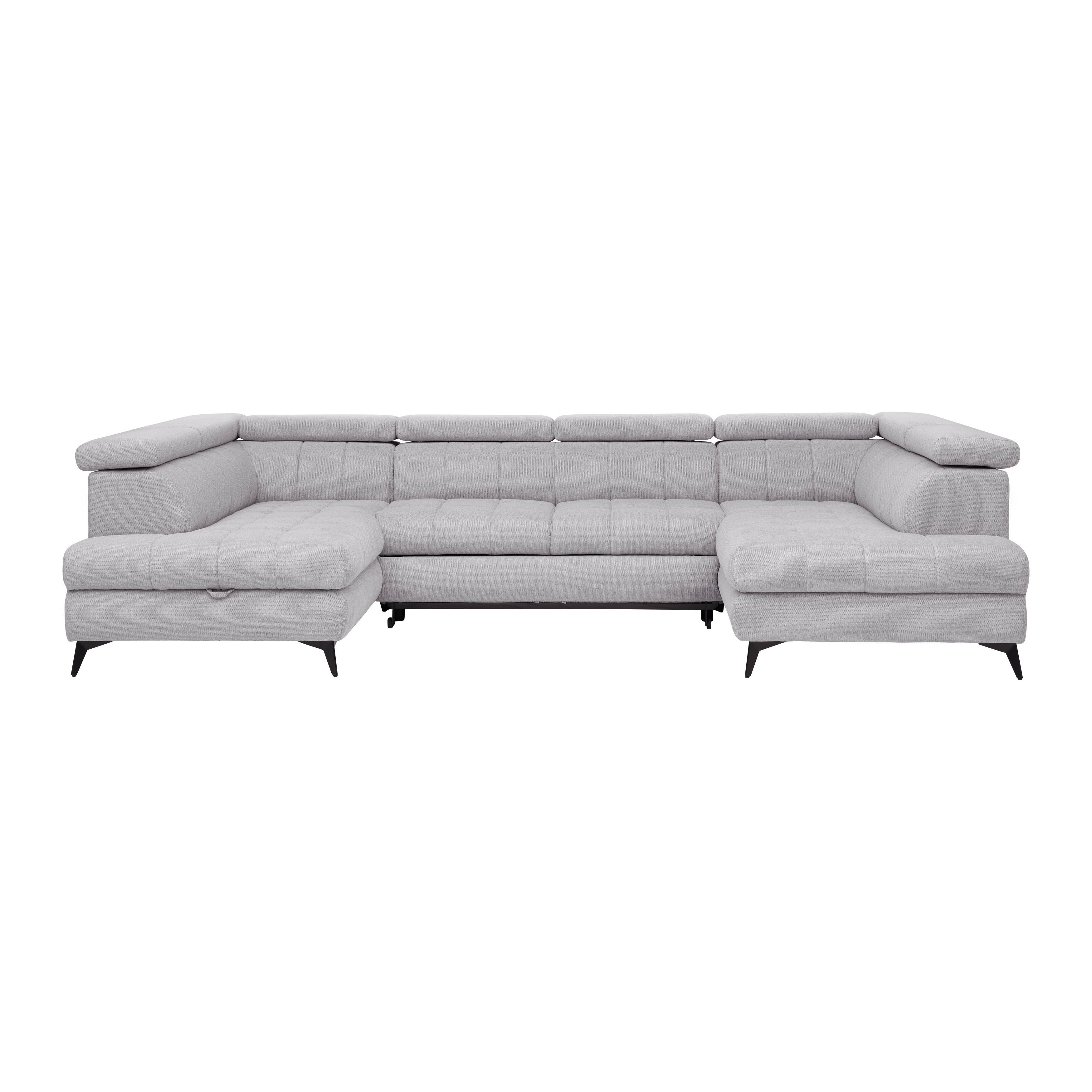 Ecksofa Silberfarben - Silberfarben/Schwarz, Modern, Holz/Textil (195/82-100/343cm) - Mömax