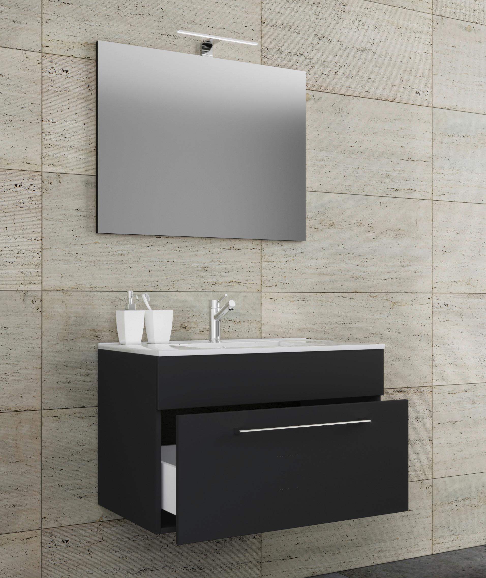 Kombiniran Umivalnik Badinos, Črna - srebrne barve/črna, Moderno, kovina/leseni material (80cm) - MID.YOU