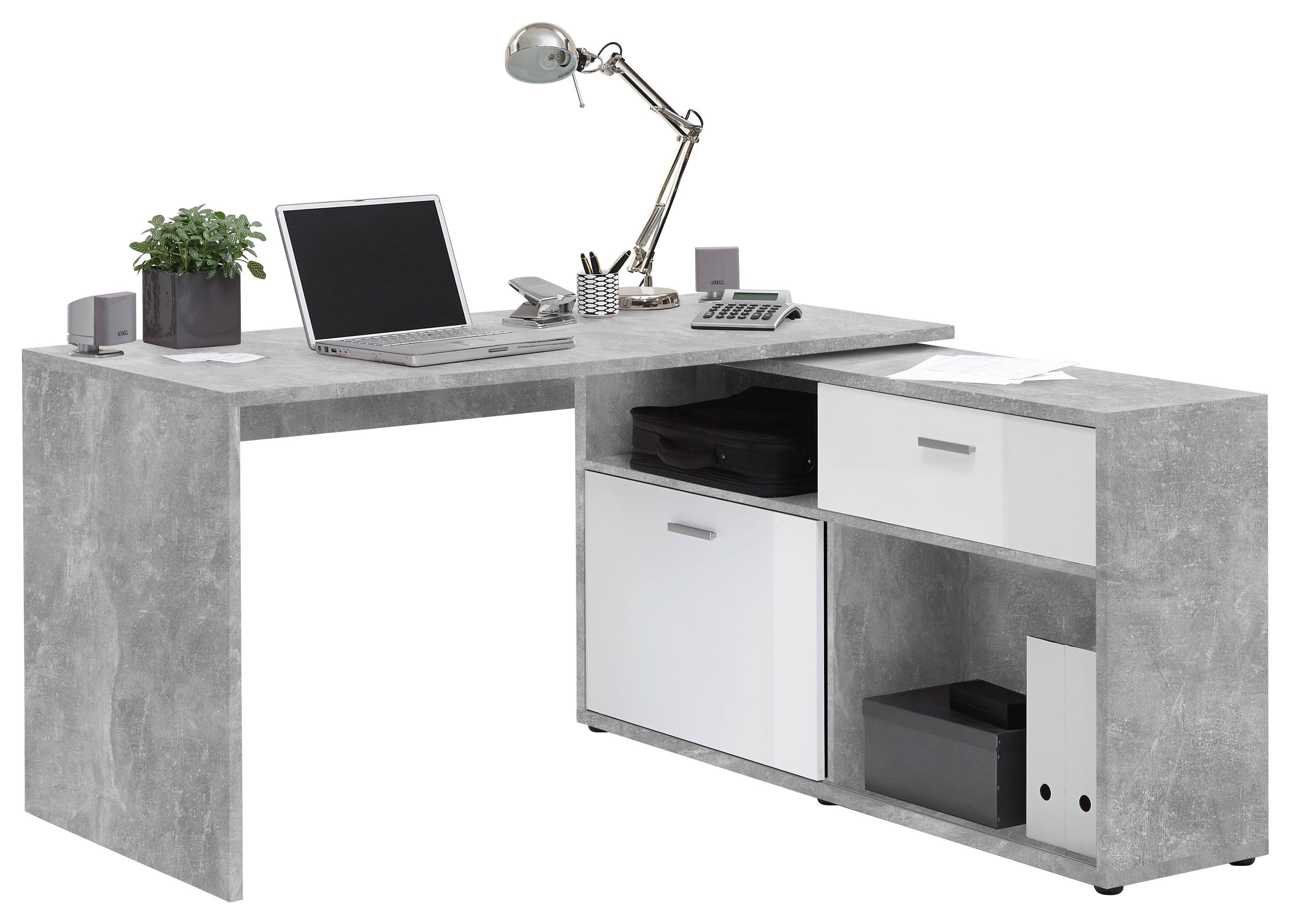Eckschreibtisch Weiß/Grau - Chromfarben/Weiß, MODERN, Holzwerkstoff/Kunststoff (138/75/68cm) - Mömax