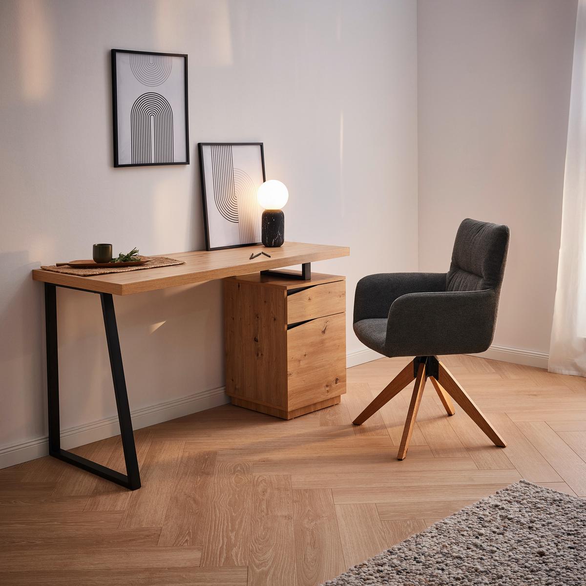 KRZESŁO Z PODŁOKIETNIKAMI TUNIS - kolor dębowy/ciemnoszary, Modern, metal/drewno (60/89/63cm) - Livetastic