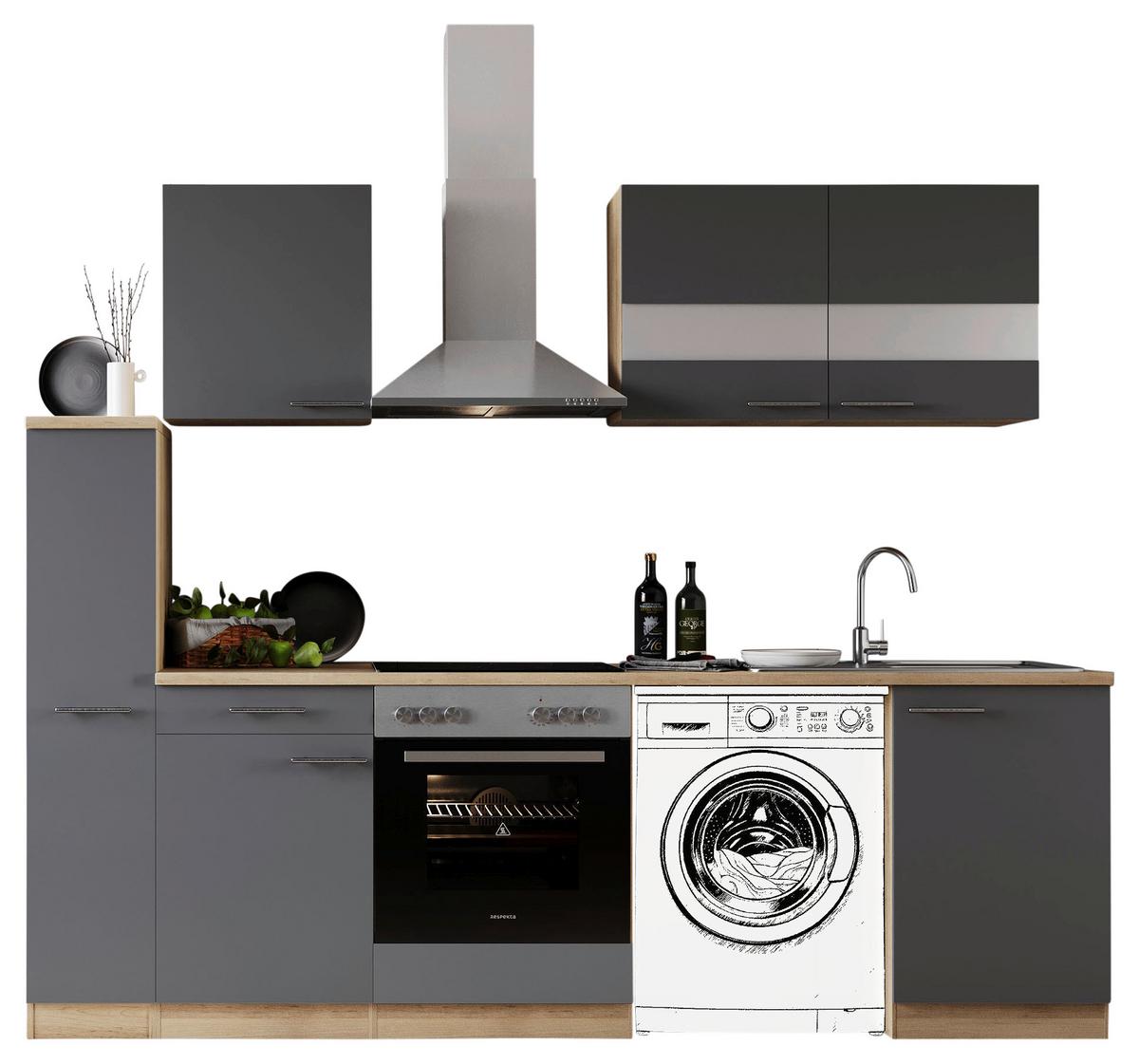 Kuhinjski Blok Z Aparati Merle, 250cm - barve nerjavečega jekla/siva, Basics, kovina/steklo (250cm) - Respekta