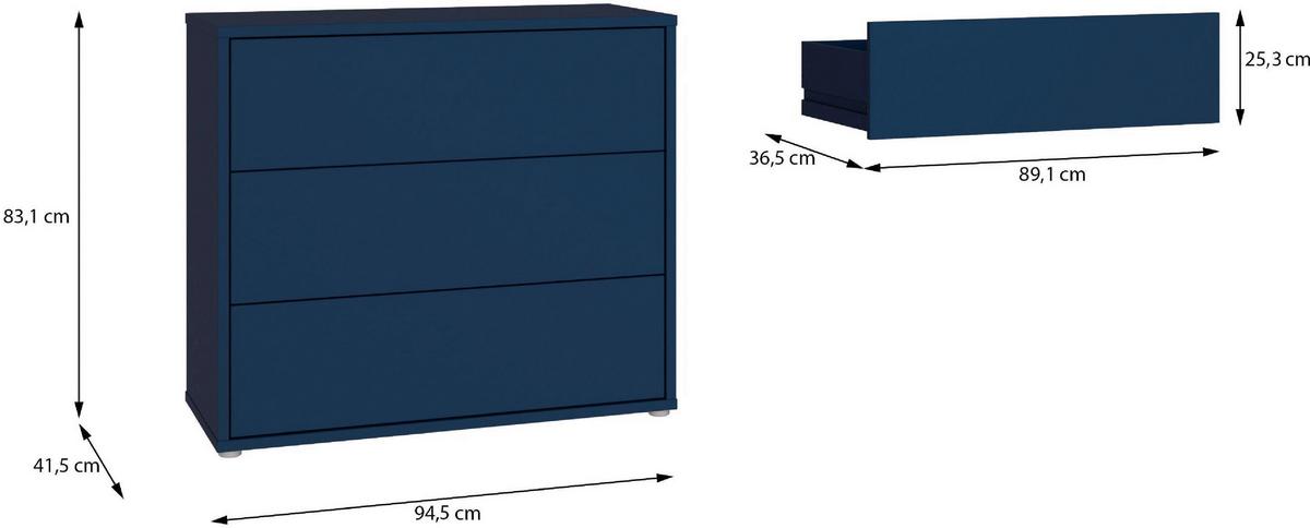 Komoda Alice, Temno Modra - srebrne barve/temno modra, Trend, umetna masa/leseni material (95/83/42cm) - Carryhome