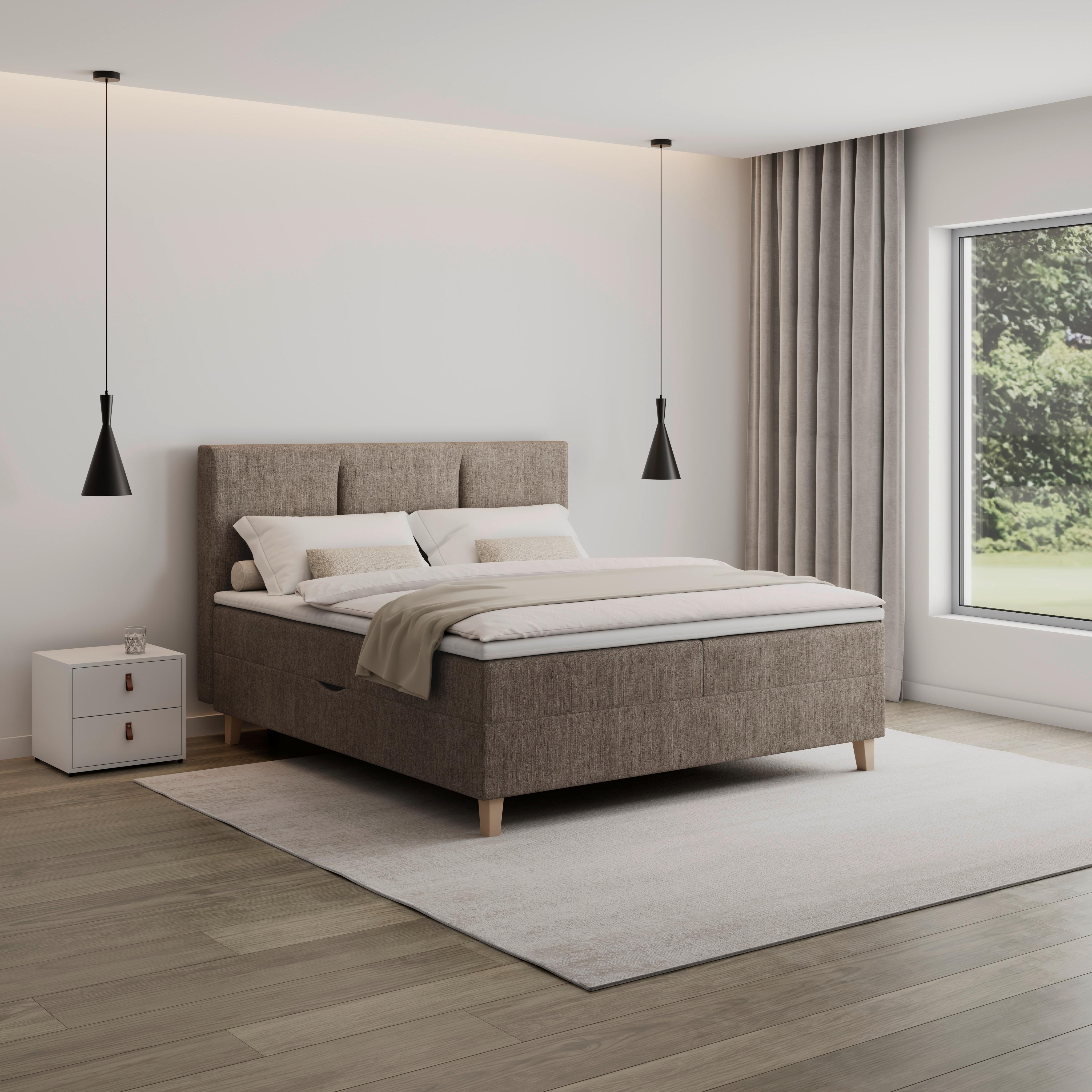 Boxbett Monza ca. 180x200 cm Braun inkl. Topper - Eichefarben/Braun, MODERN, Holz/Textil (180/200cm) - Bessagi Home