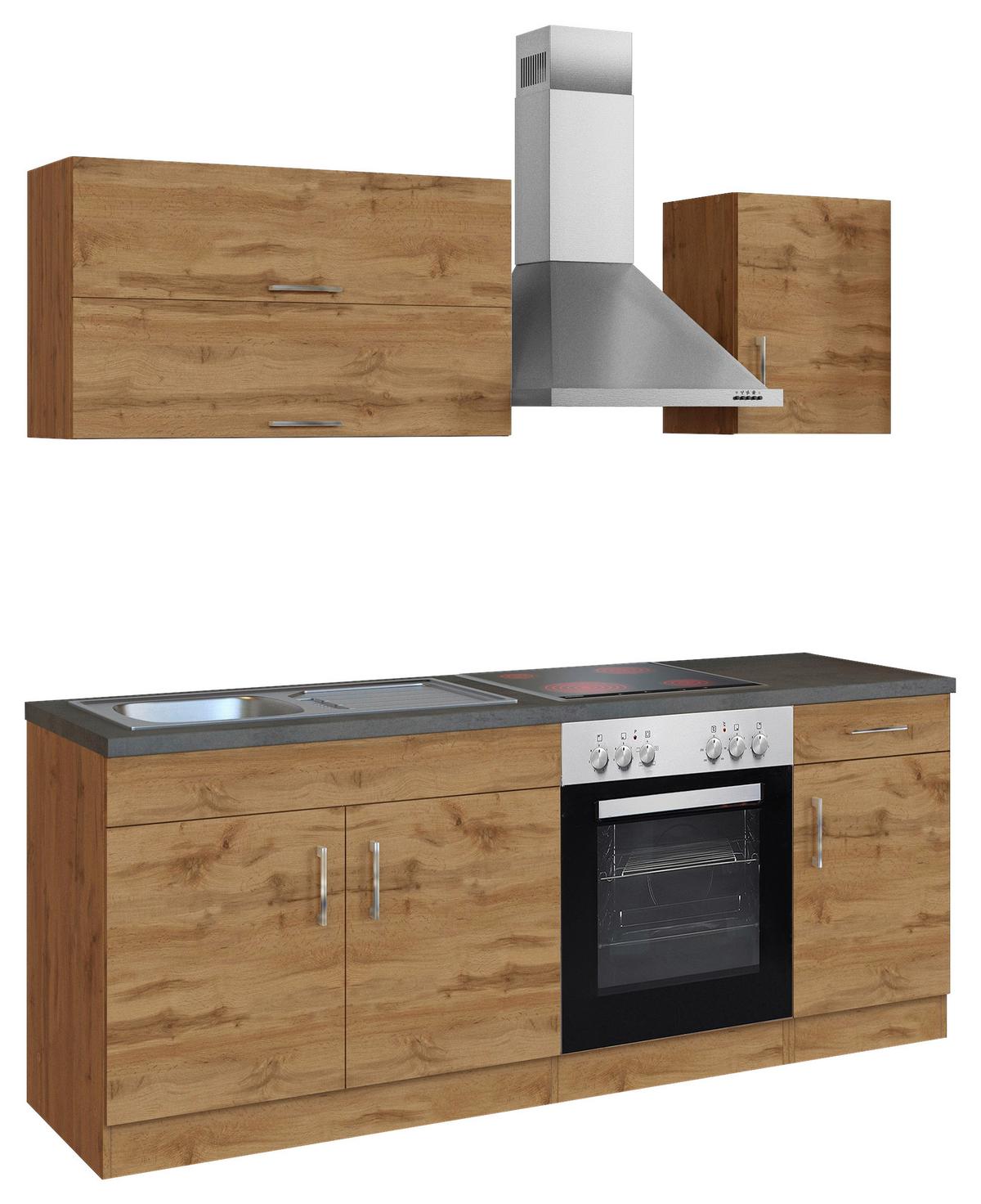 Küchenblock 'Sorrento' , Eichefarben - Chromfarben/Schieferfarben, MODERN, Holzwerkstoff/Metall (210cm) - Held