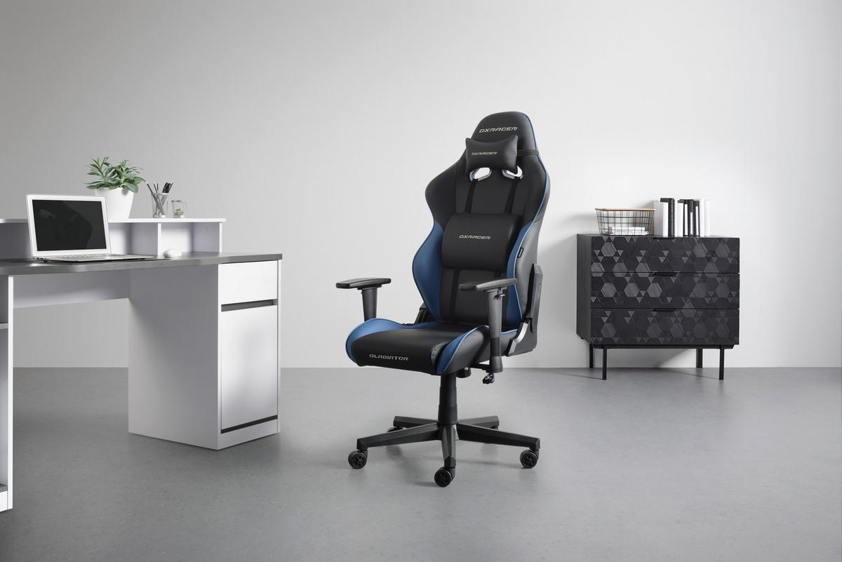 Gamingstuhl Gladiator in Blau/Schwarz - Blau/Schwarz, MODERN, Kunststoff/Textil (70/126/70cm) - Dxracer