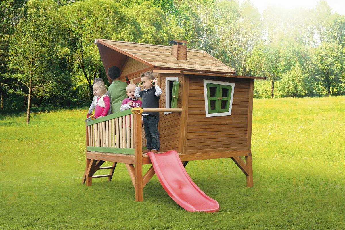 Spielhaus Emma aus Zedernholz Massiv - Rot/Braun, Basics, Holz (345/229/180cm) - Ambia Garden