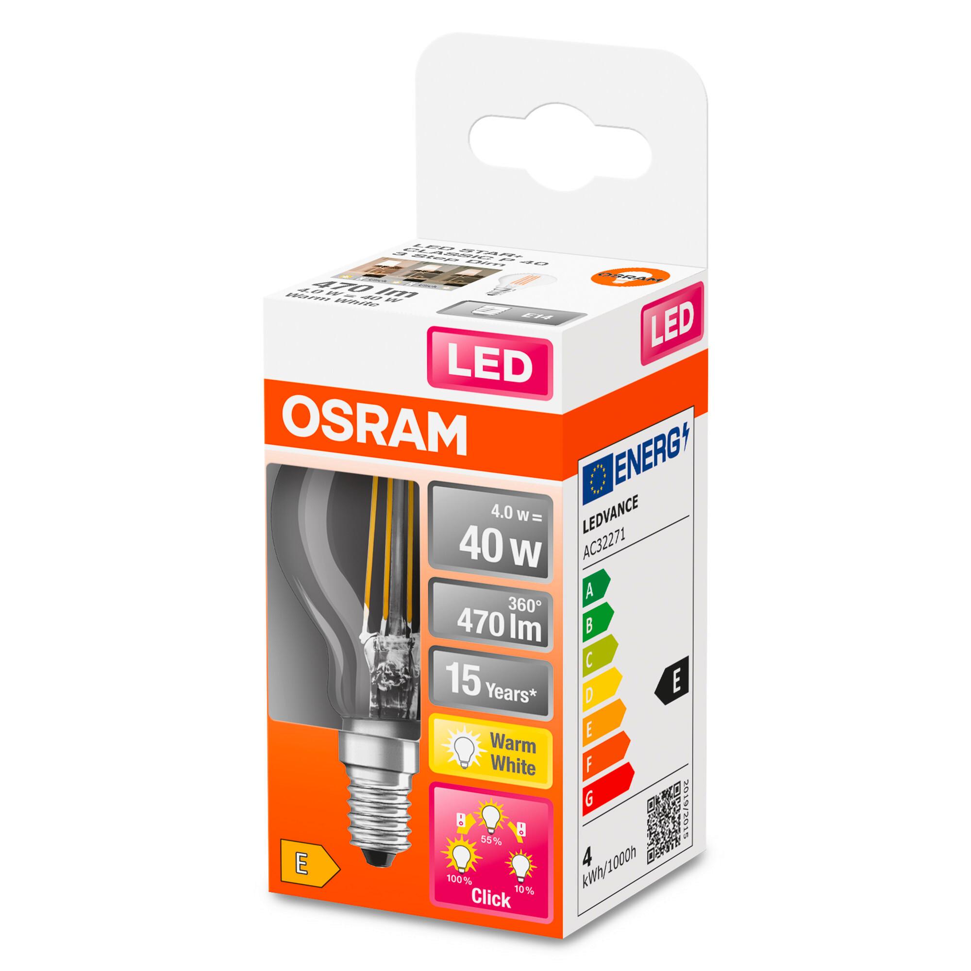 ŻARÓWKA LED LEDTHREESTEPDIMCLASSICP404WE14 - przejrzysty, Basics, szkło (4,5/7,7cm) - Osram