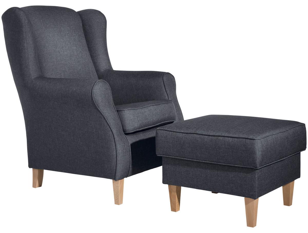 Hocker Lorris Blau Flachgewebe - Blau/Buchefarben, Design, Holz/Textil (53/45/53cm) - Max Winzer