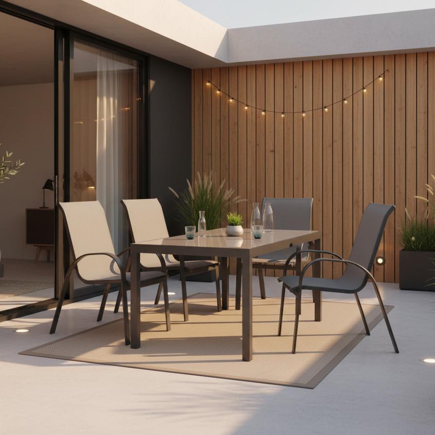 Gartenmöbel Set 5-tlg. Amalfi aus Aluminium - Graphitfarben/Grau, KONVENTIONELL, Glas/Textil - Gardenson