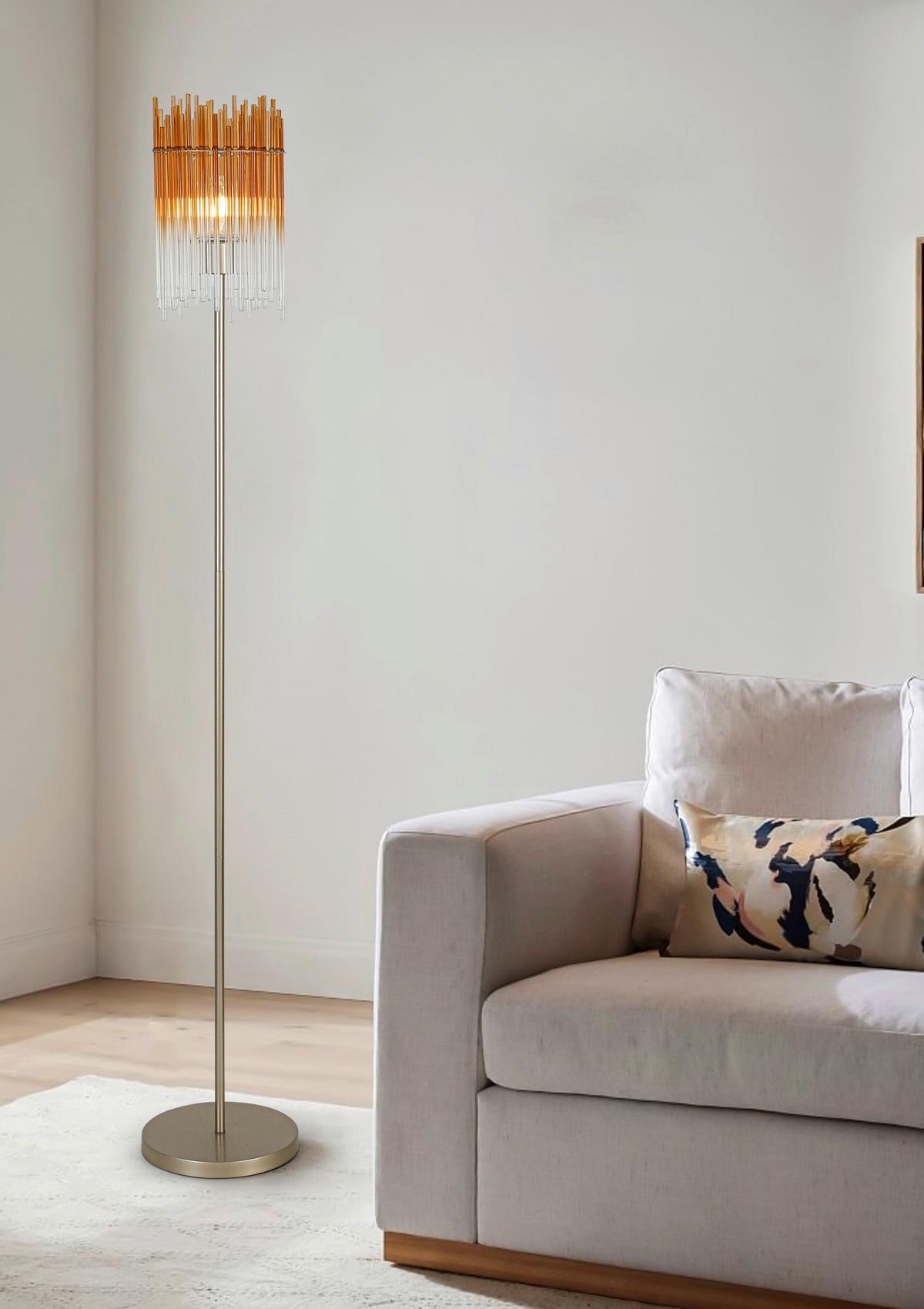 Stehleuchte Stab Bernsteinfarben max. 40 Watt - Champagner/Transparent, MODERN, Glas/Kunststoff (25l)