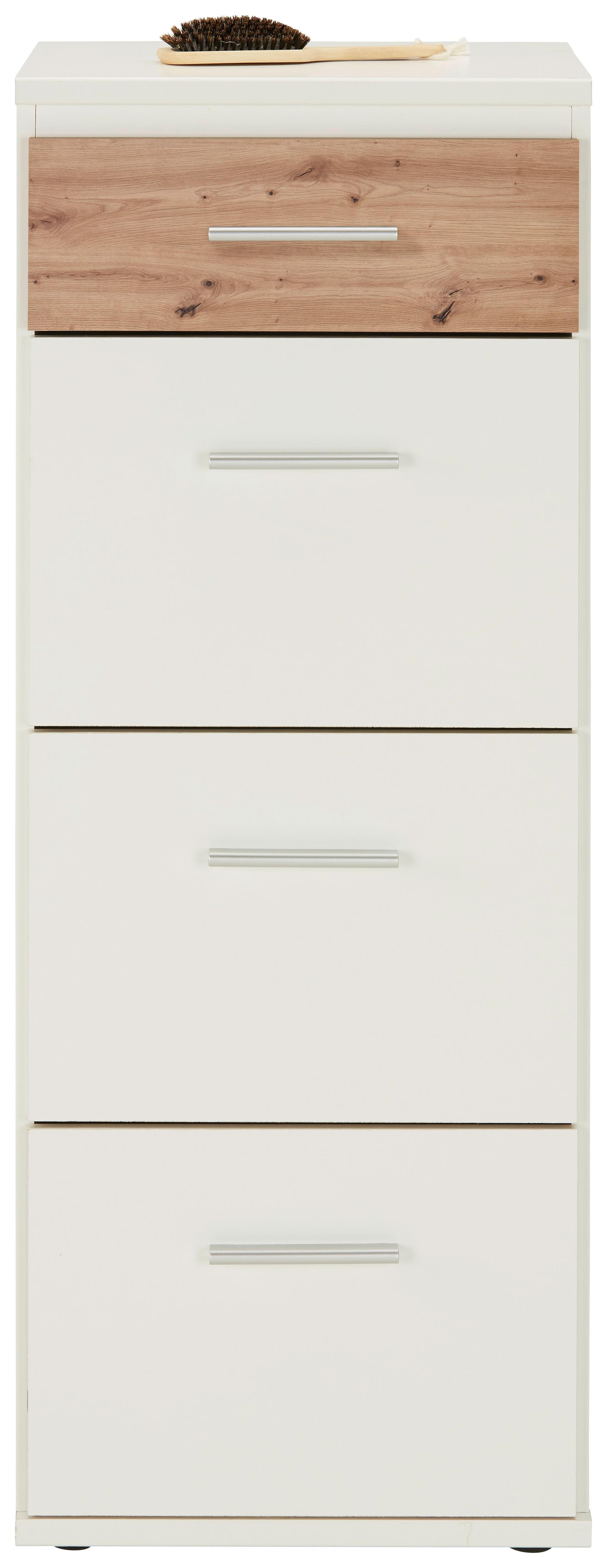 Kommode in Weiss/Eiche Artisan - Weiss/Alufarben, Konventionell, Holzwerkstoff/Kunststoff (46/121/40cm) - Mömax