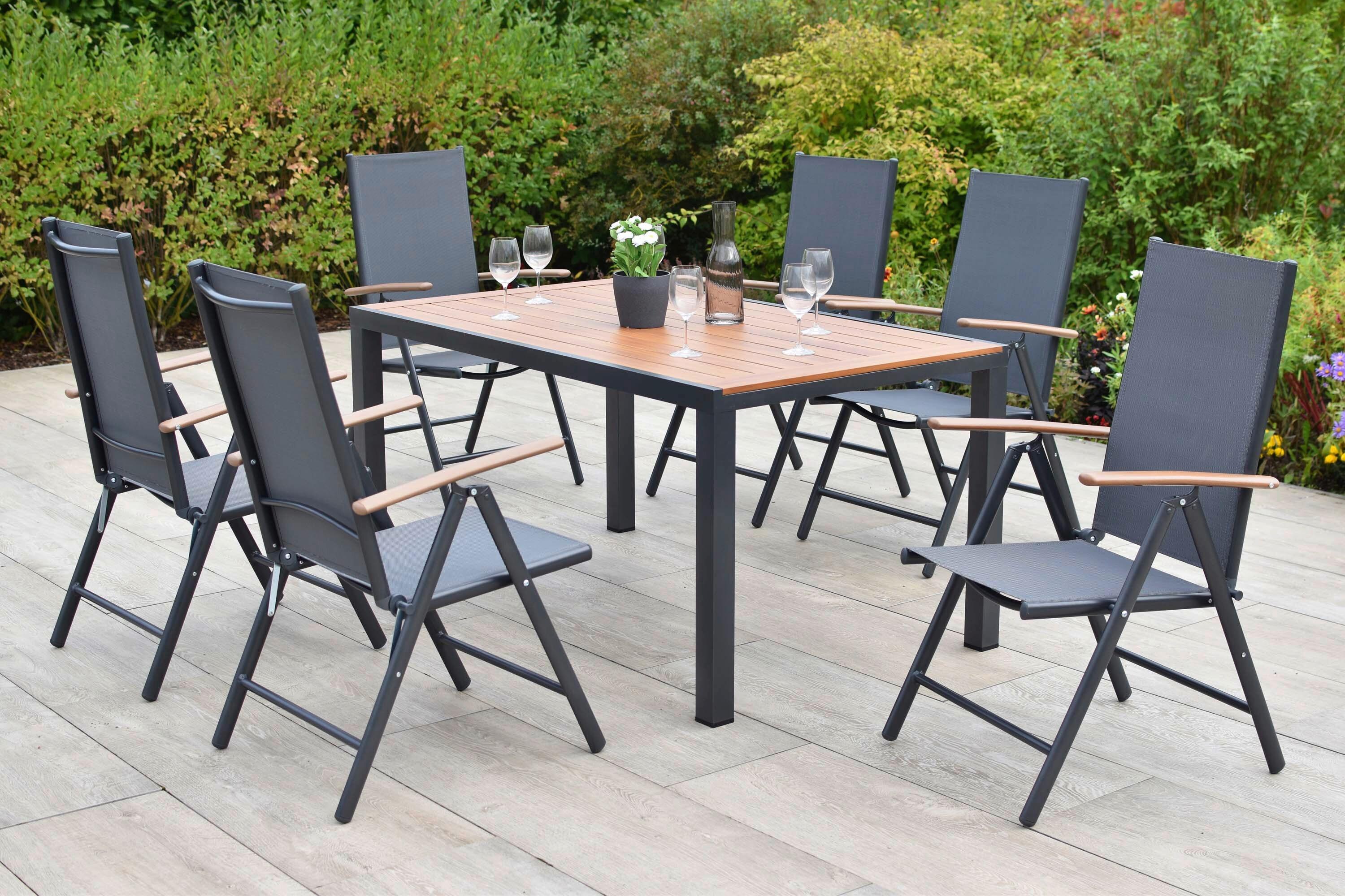 Gartentischgruppe Valenza 7-tlg. Graphitfarben - Graphitfarben/Naturfarben, KONVENTIONELL, Textil/Metall - Gardenson