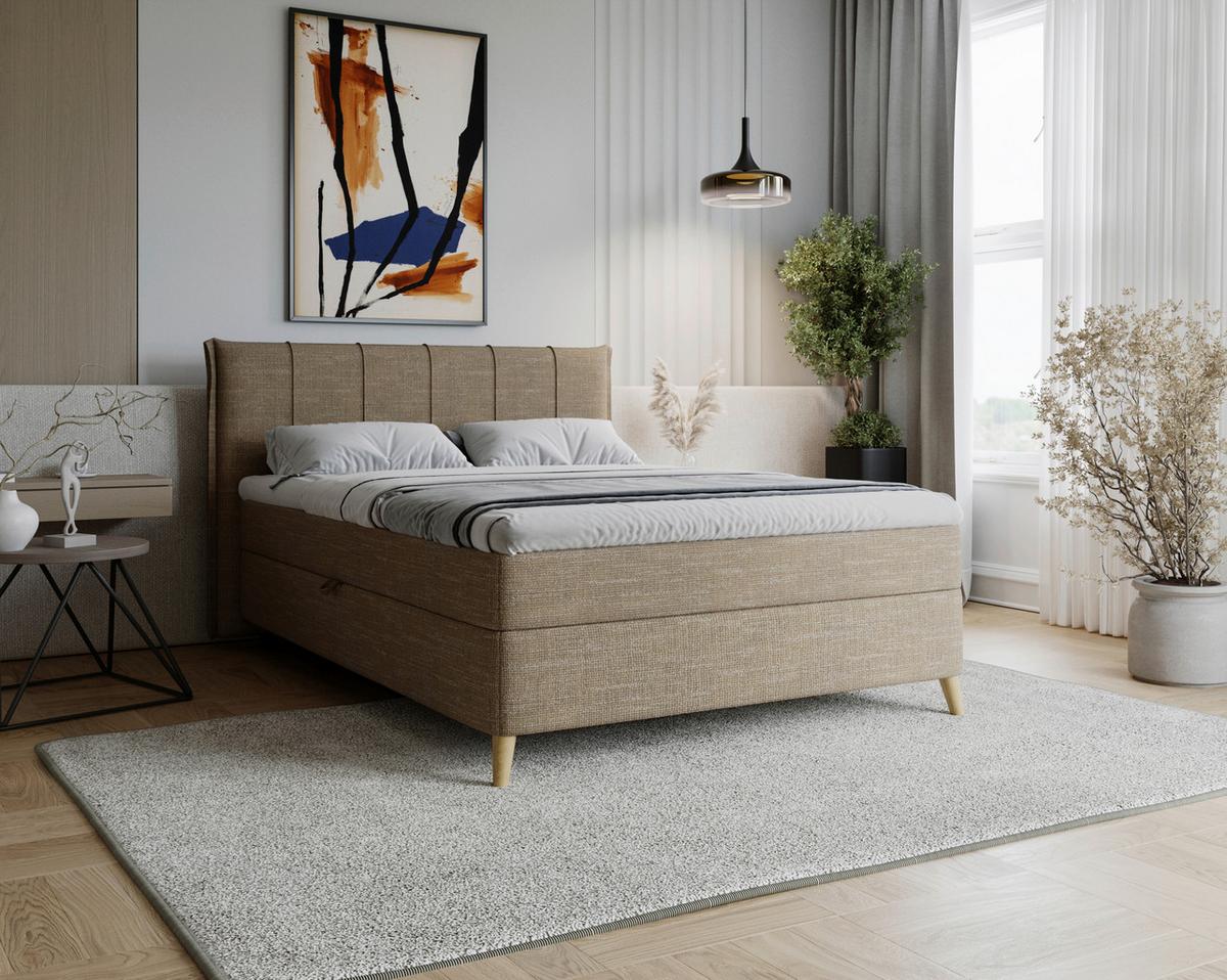 Boxbett Veloria Braun ca. 140x200cm - Beige/Schwarz, KONVENTIONELL, Textil/Metall (140/200cm) - Based