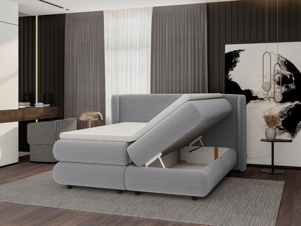 Boxspring Krevet Elodie - srebrne boje/crna, Konvencionalno, tekstil/plastika (180/200cm) - Premium Living