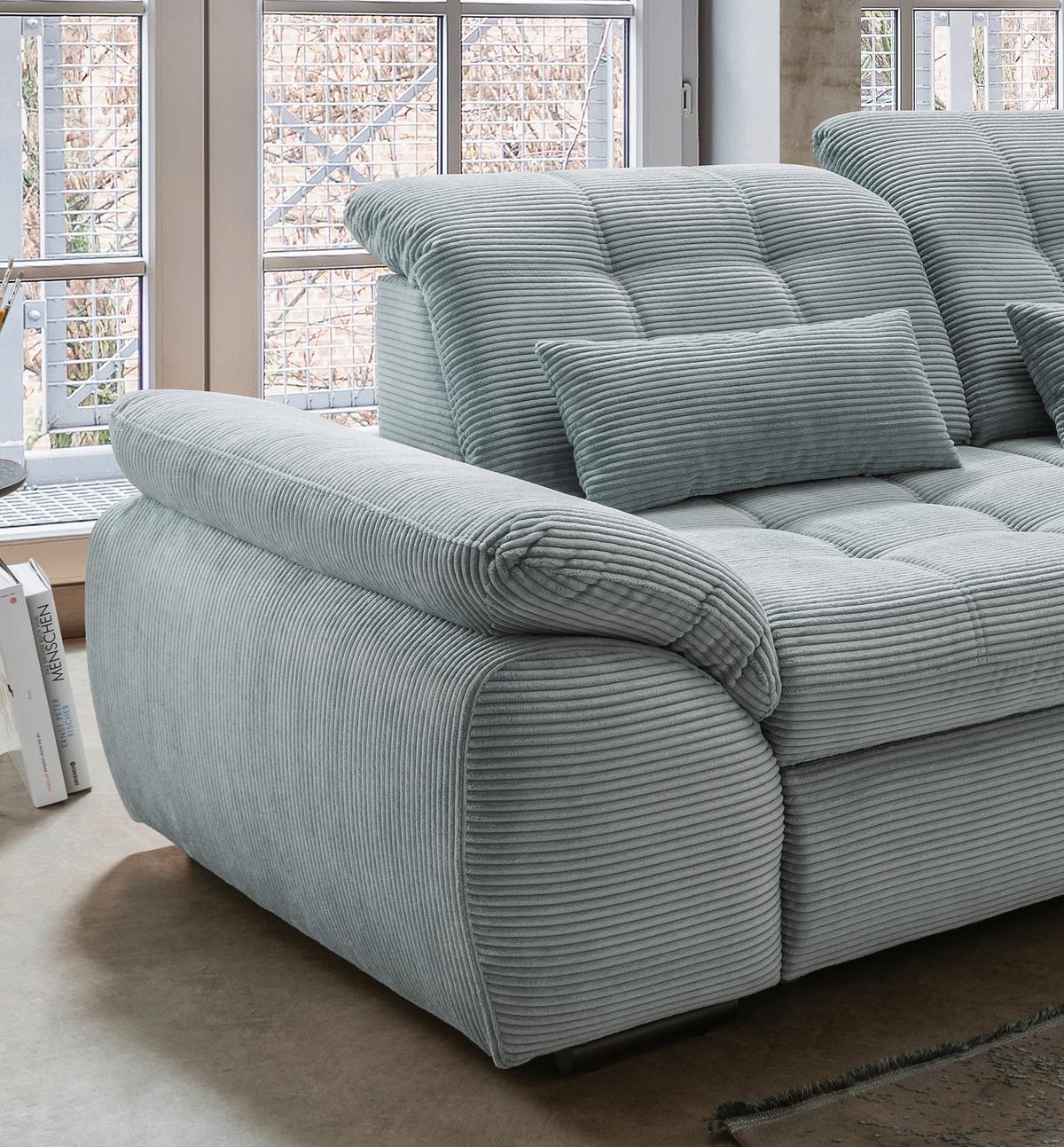 Ecksofa mit Bettkasten Rigatti ca. 314x184 cm Hellblau - Schwarz/Hellblau, MODERN, Textil/Metall (314/184cm) - Livetastic