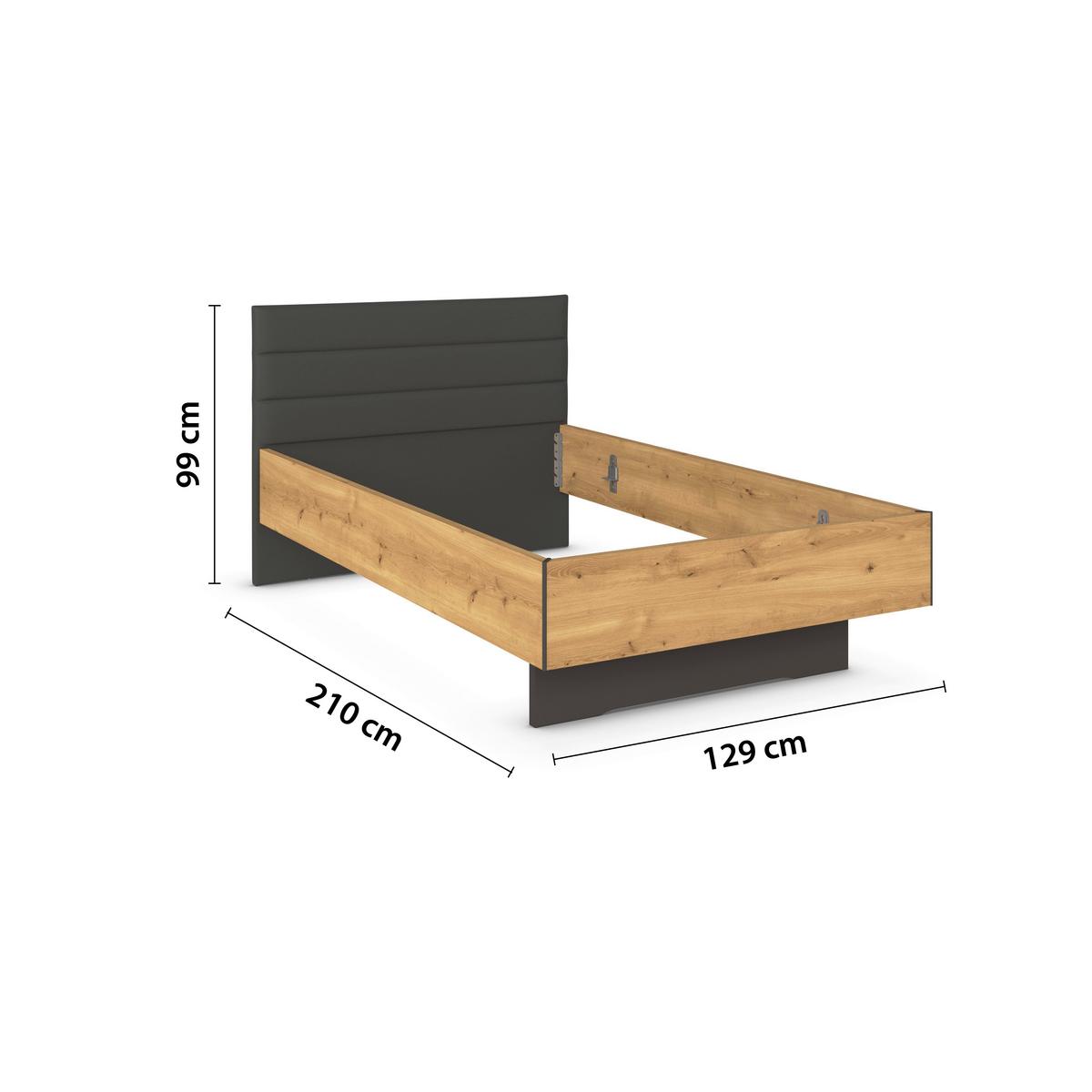 Postelja Endora, Barva Hrasta, Barva Grafita, 120x200 - temno siva/barve hrasta, Konvencionalno, leseni material/tekstil (120/200cm) - Xora