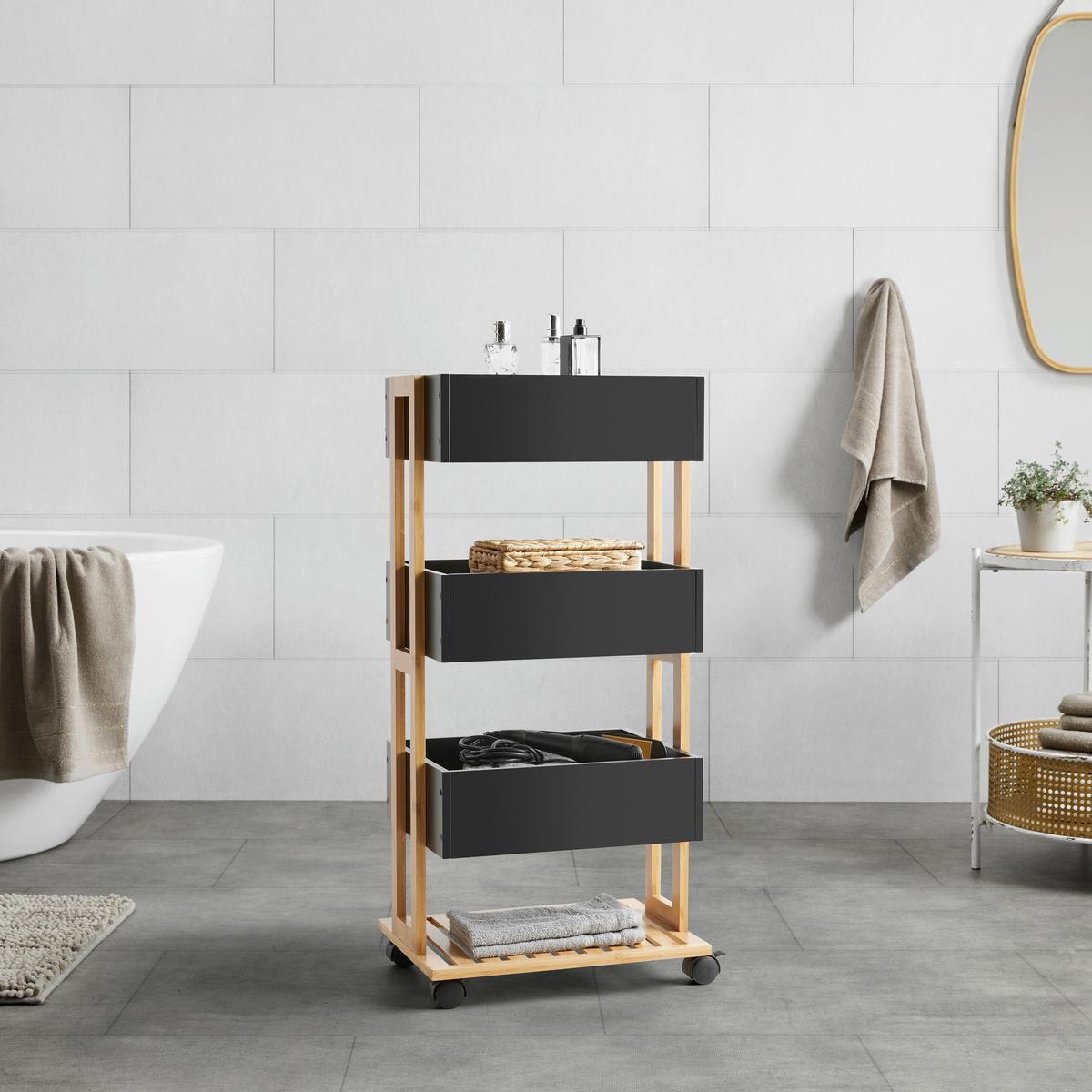 Allzweckwagen Anni in Naturfarben/Schwarz - Schwarz/Naturfarben, MODERN, Naturmaterialien/Holzwerkstoff (41,5/88/31,5cm) - Mömax