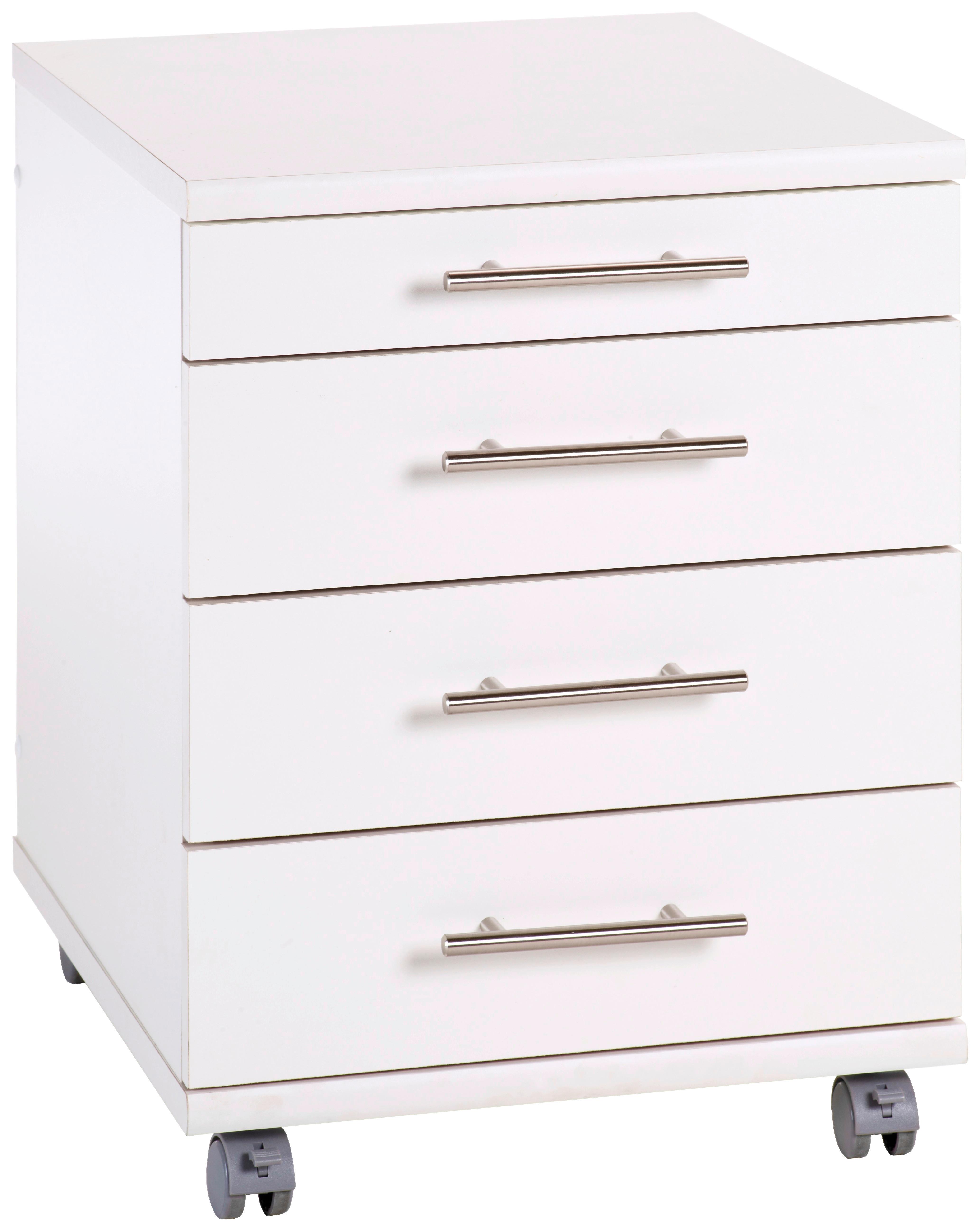 Rollcontainer "Serie 500" , weiß - Silberfarben/Weiß, Basics, Holzwerkstoff/Kunststoff (41,6/56,9/50cm) - MID.YOU