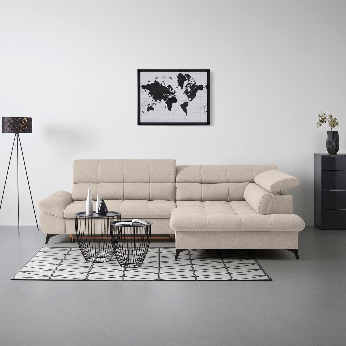 Wohnlandschaft Alberto Beige - Beige/Schwarz, MODERN, Textil/Metall (296/201cm) - Mömax
